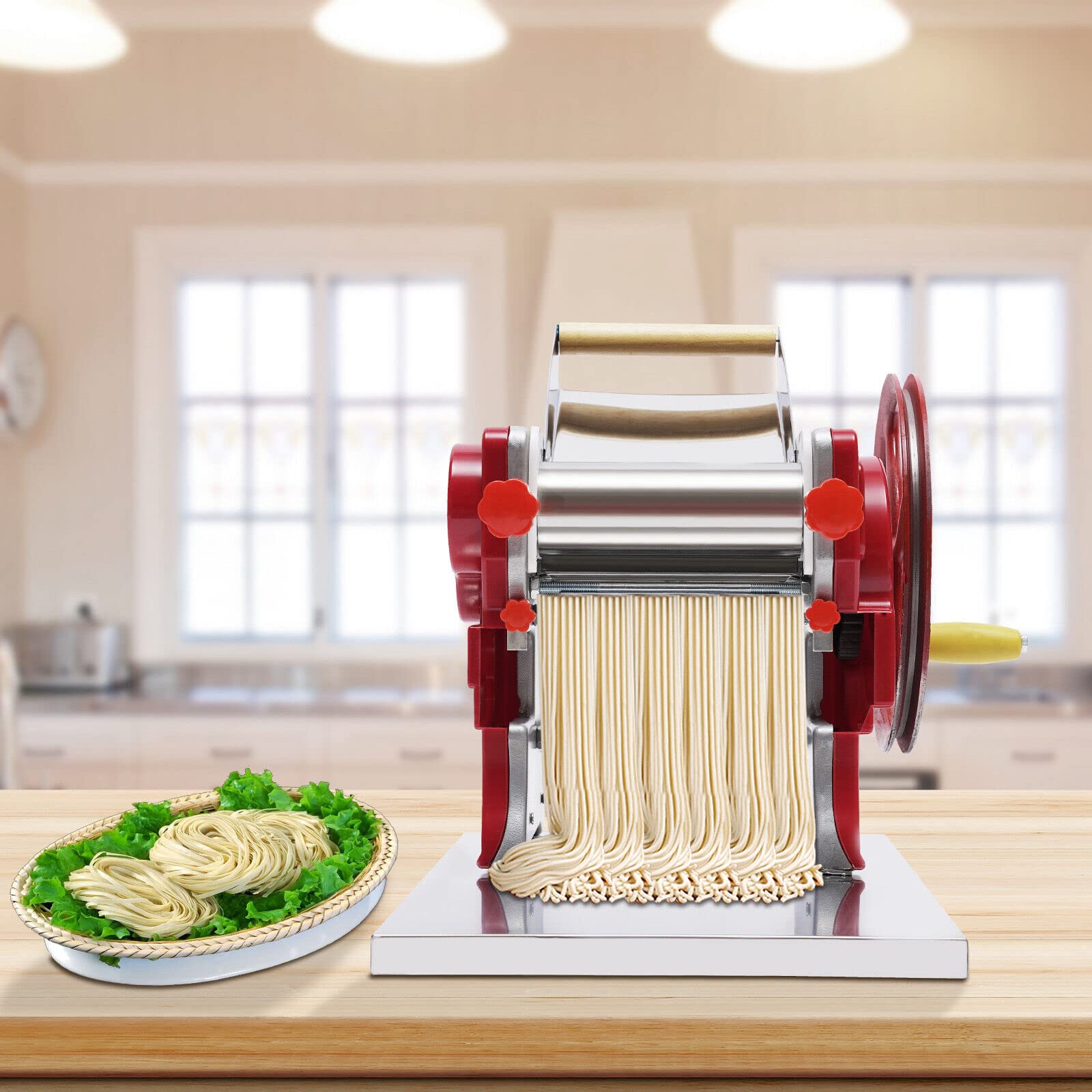 Commercial Pasta Maker Machine - Adjustable Thickness 0.5-5mm, Manual Noodle & Dough Roller for Spaghetti, Lasagna, Ravioli | Home & Restaurant Use | Perfect for Italian Cuisine, Asian Noodles & Baking