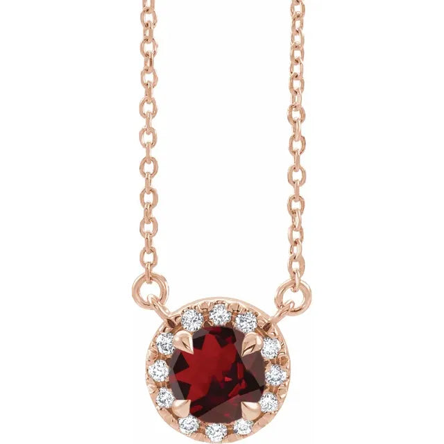 14K Gold 0.60ct Garnet & 0.10ctw Diamond Halo Pendant Necklace for Women - Elegant Gift for Anniversary, Valentine's Day & Special Occasions
