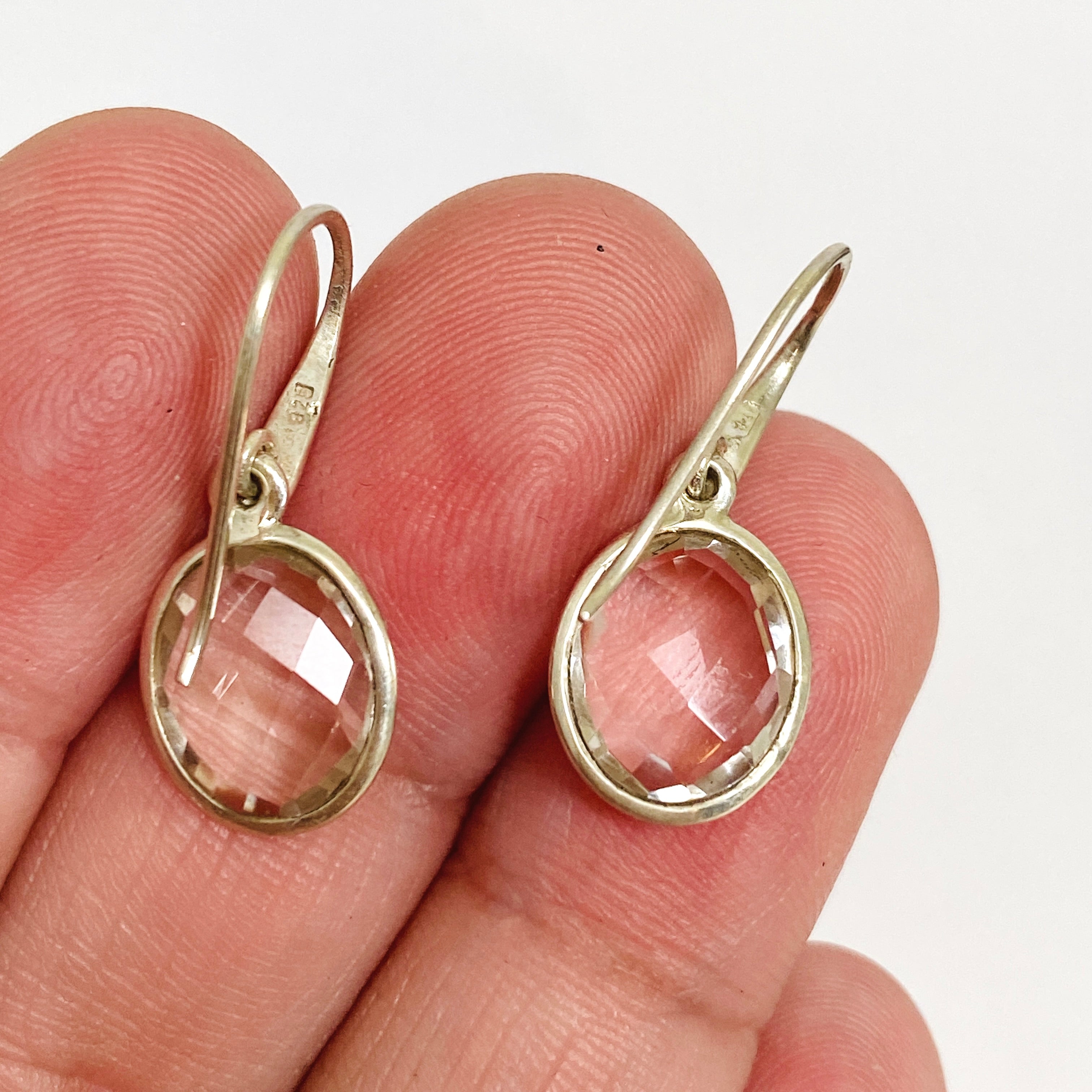 Clear Quartz Oval Checkerboard Faceted Earrings for Women | Dainty Crystal Stud Earrings | Perfect for Everyday Wear & Special Occasions