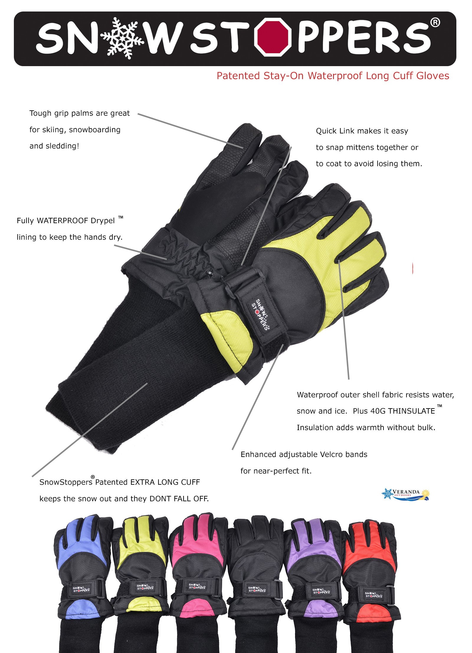 SnowStoppers Kids Ski & Snowboard Gloves - Waterproof & Warm Winter Gloves for Boys & Girls - Perfect for Skiing, Snowboarding & Outdoor Winter Activities