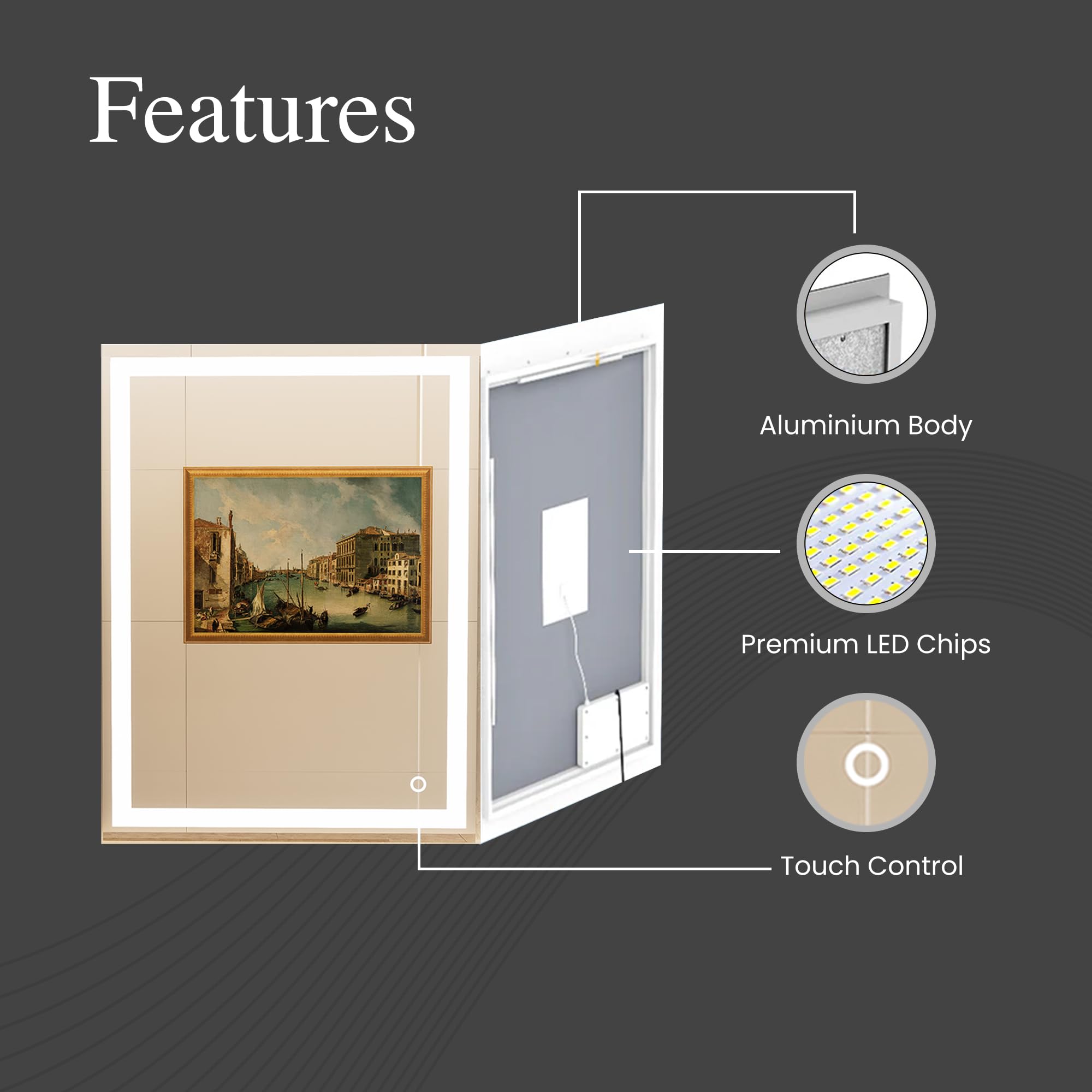 36 x 48 Inch LED Bathroom Vanity Mirror with Adjustable Lighting (3000K-6000K CCT) - 90+ CRI, Anti-Fog, Touch Control, Inner Window Design - Perfect for Modern Bathrooms, Dressing Rooms & Makeup Areas