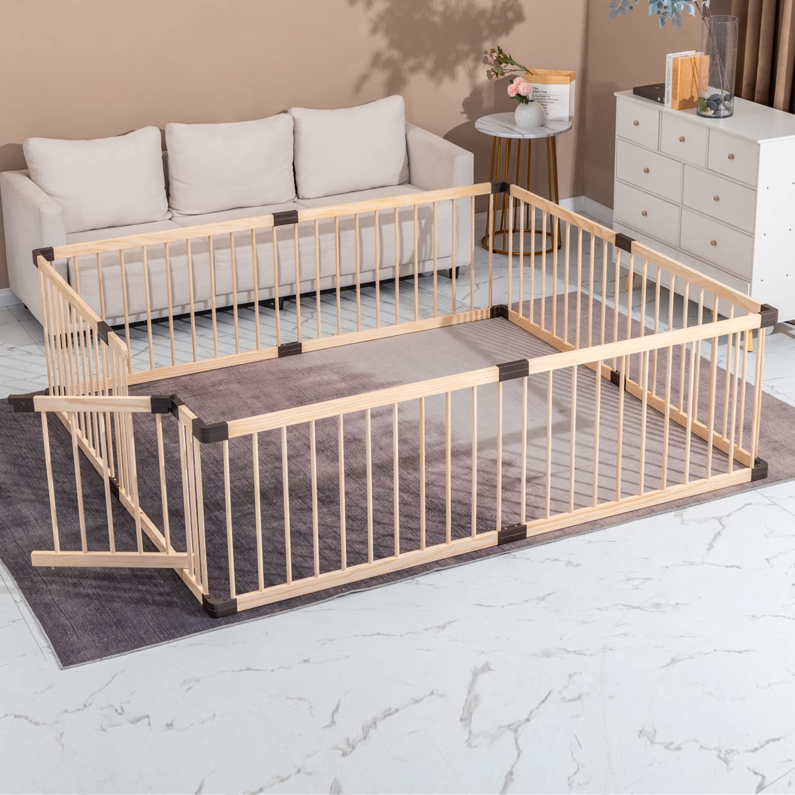 **Conababy Wooden Playpen for Babies & Toddlers - 120x160CM Baby Play Yard, Safety Play Fence & Indoor Activity Center - Perfect for Home, Nursery, Daycare & Playroom**