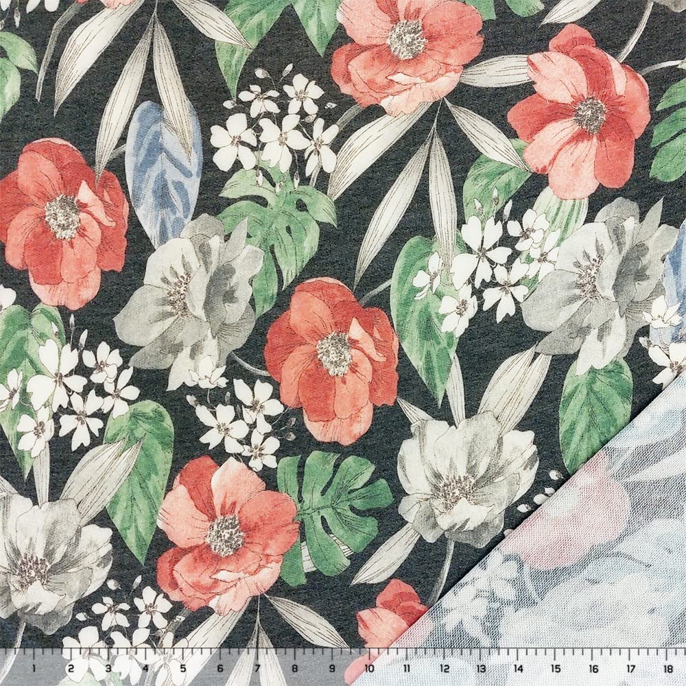 Vintage Floral Garden Heather Charcoal French Terry Blend Knit Fabric by The Yard - DIY Sewing, Quilting, Apparel & Home Decor Projects
