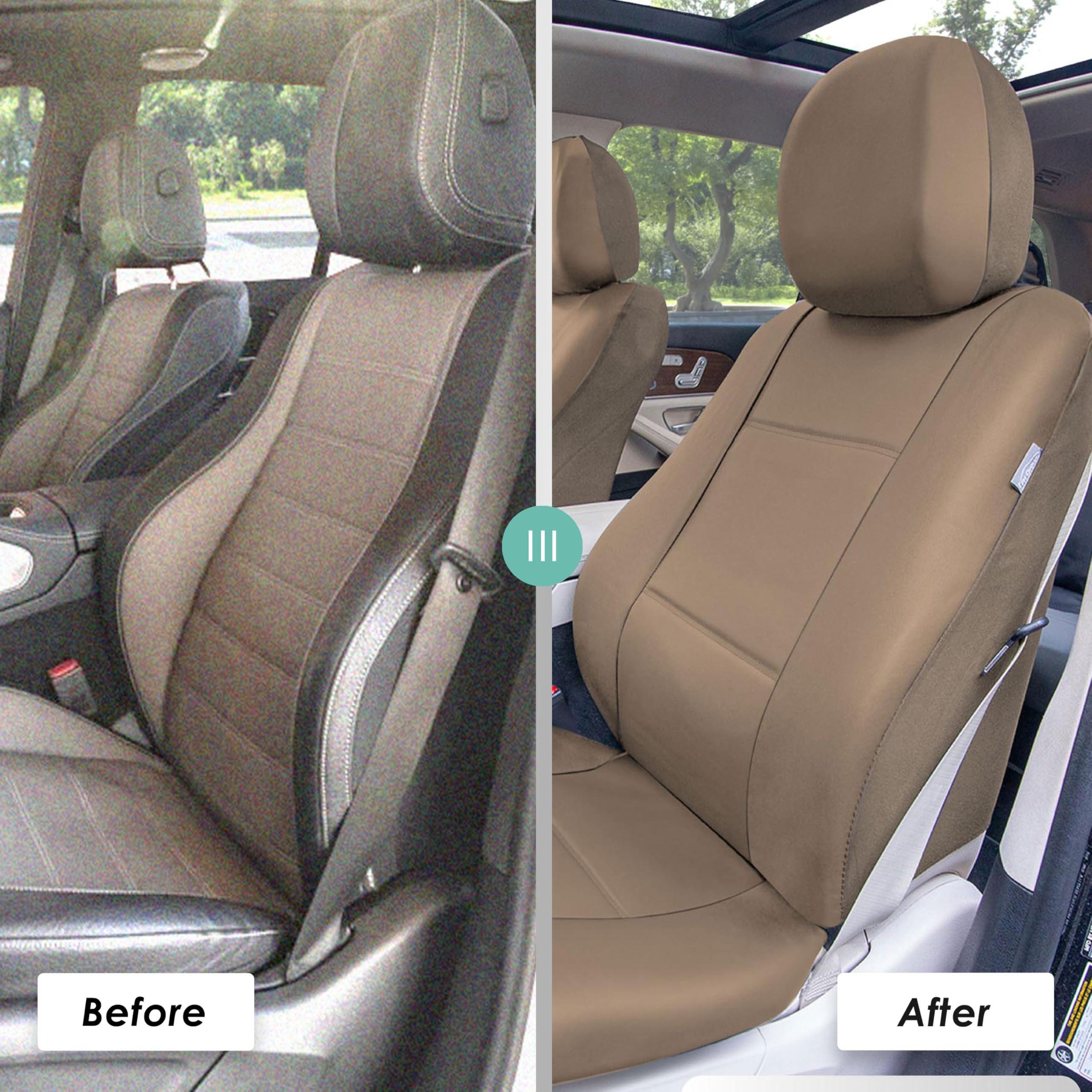 FH Group Classic PU Leather Car Seat Covers Set - Airbag Compatible, Universal Fit for Cars, Trucks & SUVs (Solid Tan) | Premium Protection & Style for Daily Commute, Road Trips & Family Outings