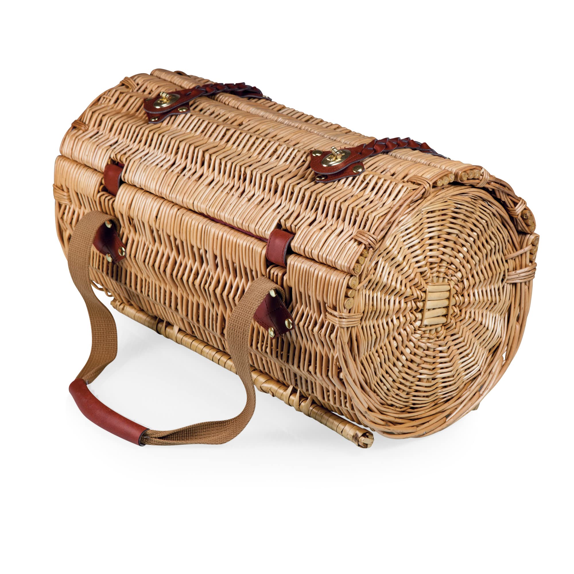 PICNIC TIME Verona Wine & Cheese Picnic Basket - Wicker Wine Tote with Picnic Set - Pine Green 18