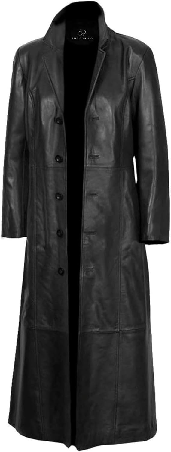 Premium Men's Black Duster Long Leather Coat - Full Body Trench Coat for Men - Genuine Leather Outerwear for Formal & Casual Wear - Perfect for Business, Dates & Special Occasions