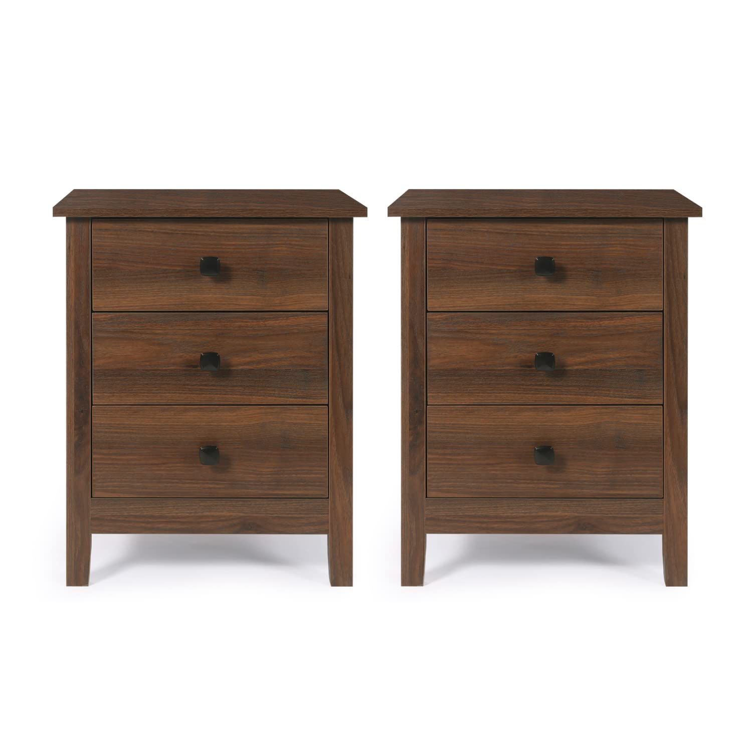 Vikiullf Wooden Nightstands - Set of 2 Bedside Tables with 3 Drawers, Large Storage End Tables for Bedroom, Brown Wood Grain - Perfect for Small Spaces, Guest Rooms & Apartment Living