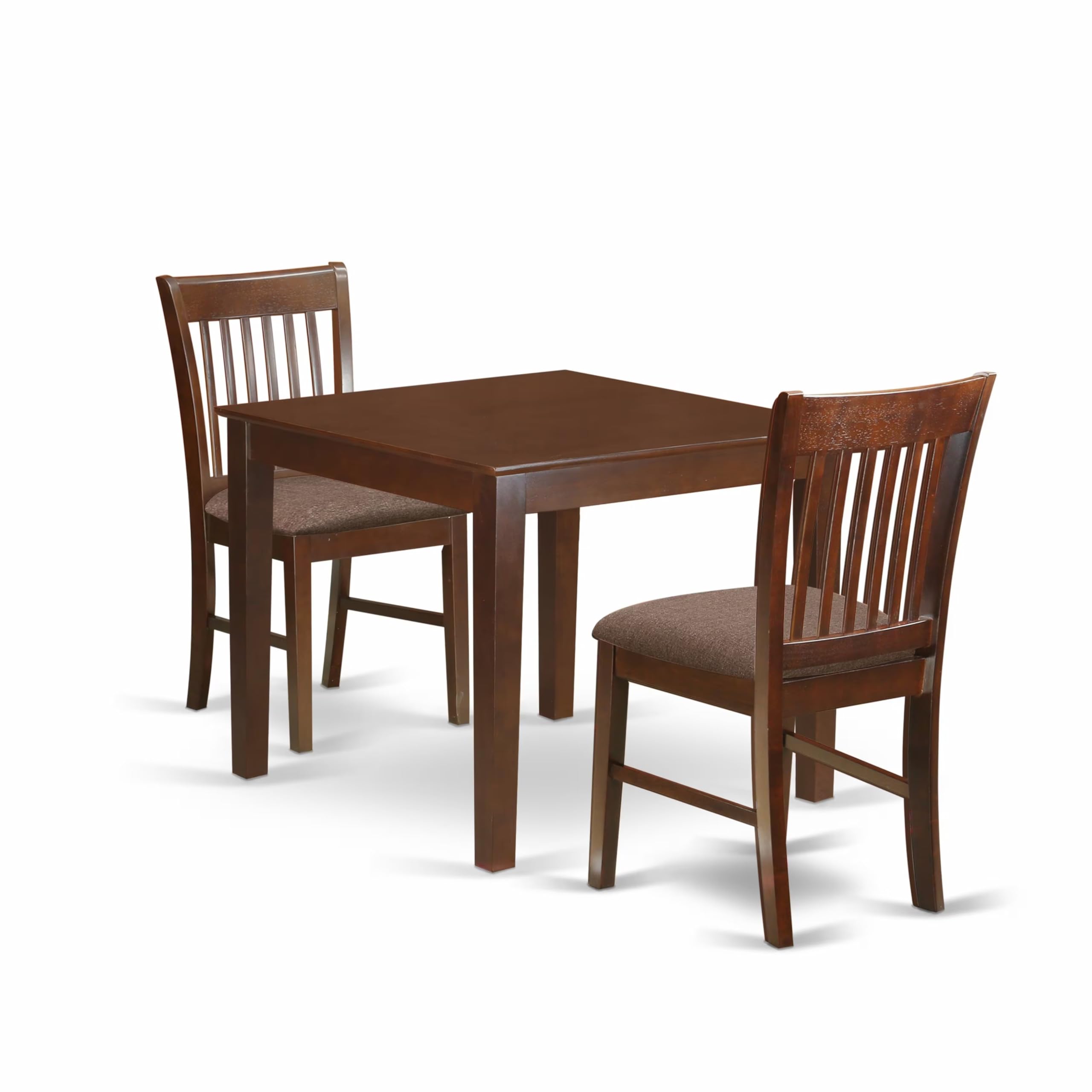 East West Furniture OXNO3-MAH-C 3-Piece Dining Set - 36x36 Inch Square Kitchen Table with 2 Linen Upholstered Chairs | Perfect for Small Spaces, Breakfast Nooks & Cozy Apartments