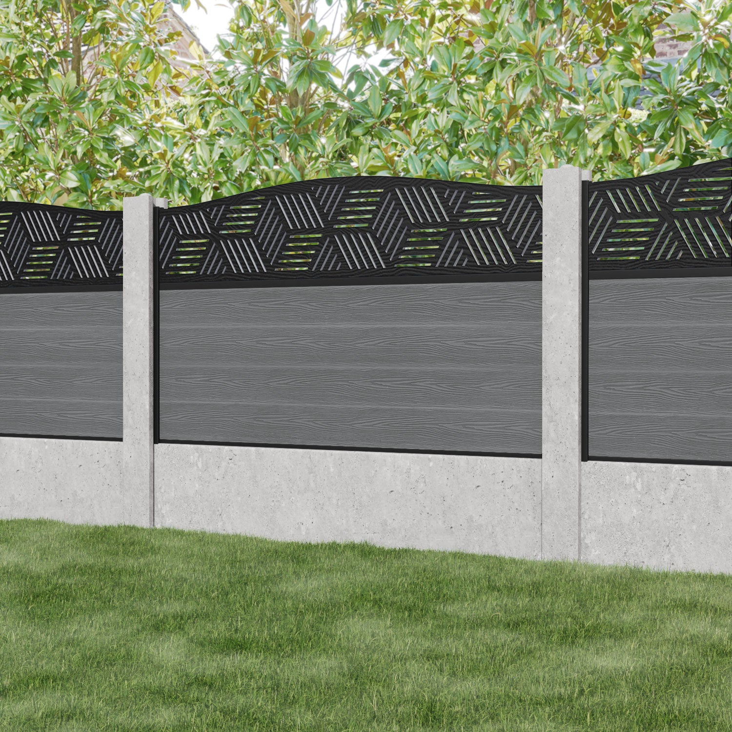 Classic Cubed Curved Top Fence Panel - Mid Grey - Fits Existing Concrete Posts - Perfect for Garden, Backyard, and Property Boundary Security