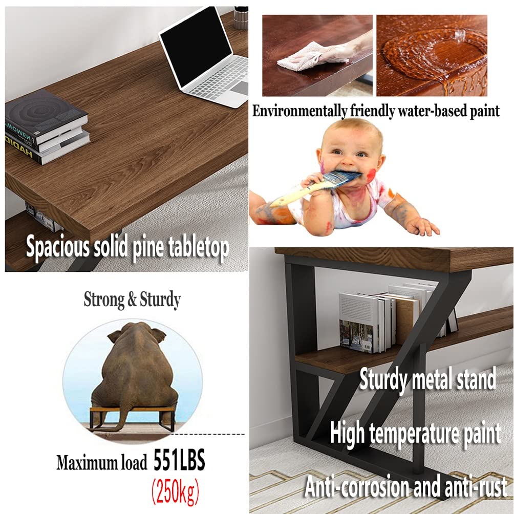 Solid Wood Home Office Computer Desk with Shelves | 120-280CM Adjustable Width Gaming & Workstation Table | Sturdy Metal Legs for Study, Gaming & Remote Work (110.2x39.4x29.5 Inches) | Perfect for Small Spaces & Home Offices