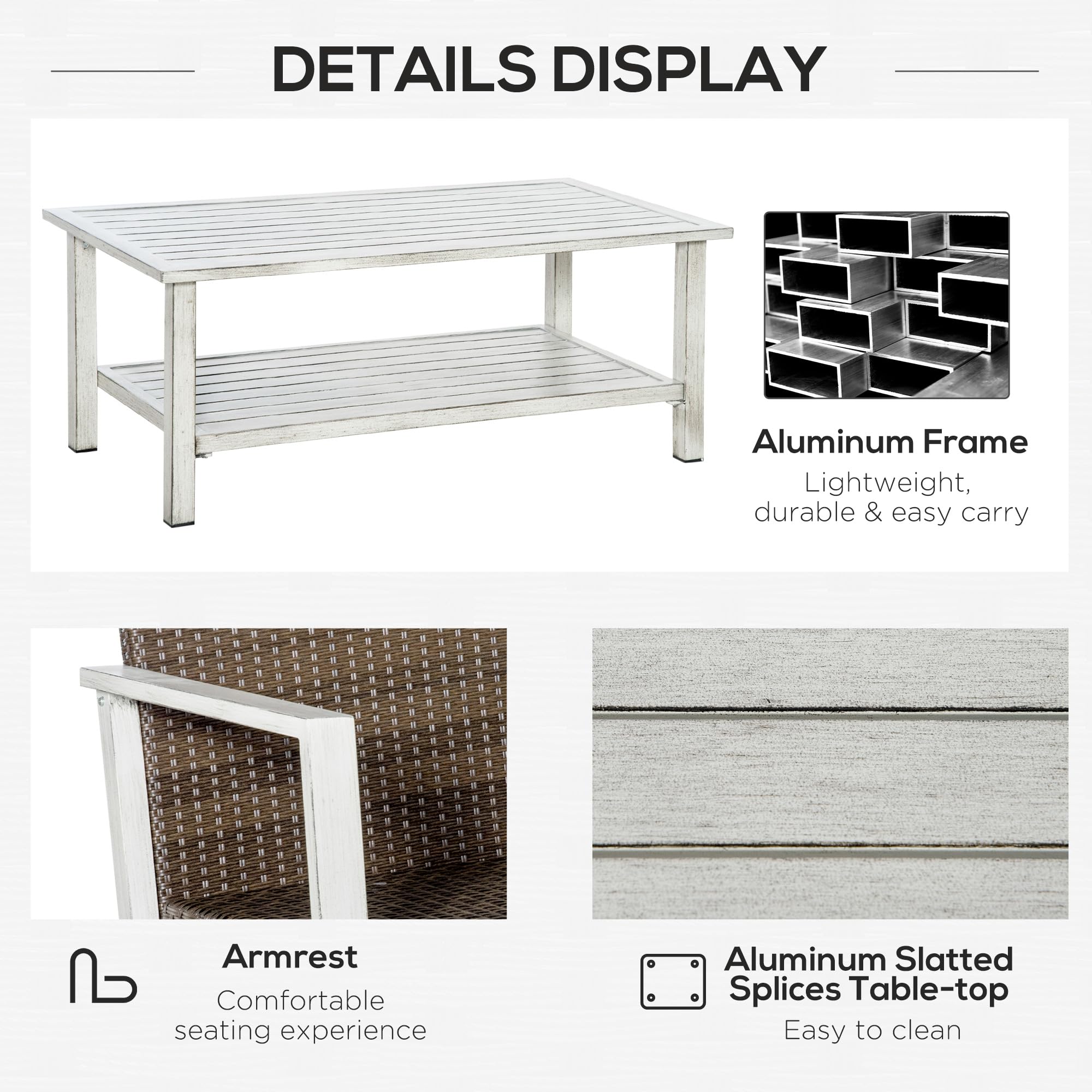 Outsunny 5-Piece Aluminum Patio Furniture Set - Modern Outdoor Conversation Set with Loveseat, 2 Chairs, Cushions, Coffee Table & Side Table - Gray - Perfect for Backyard, Garden, Poolside & Patio Relaxation