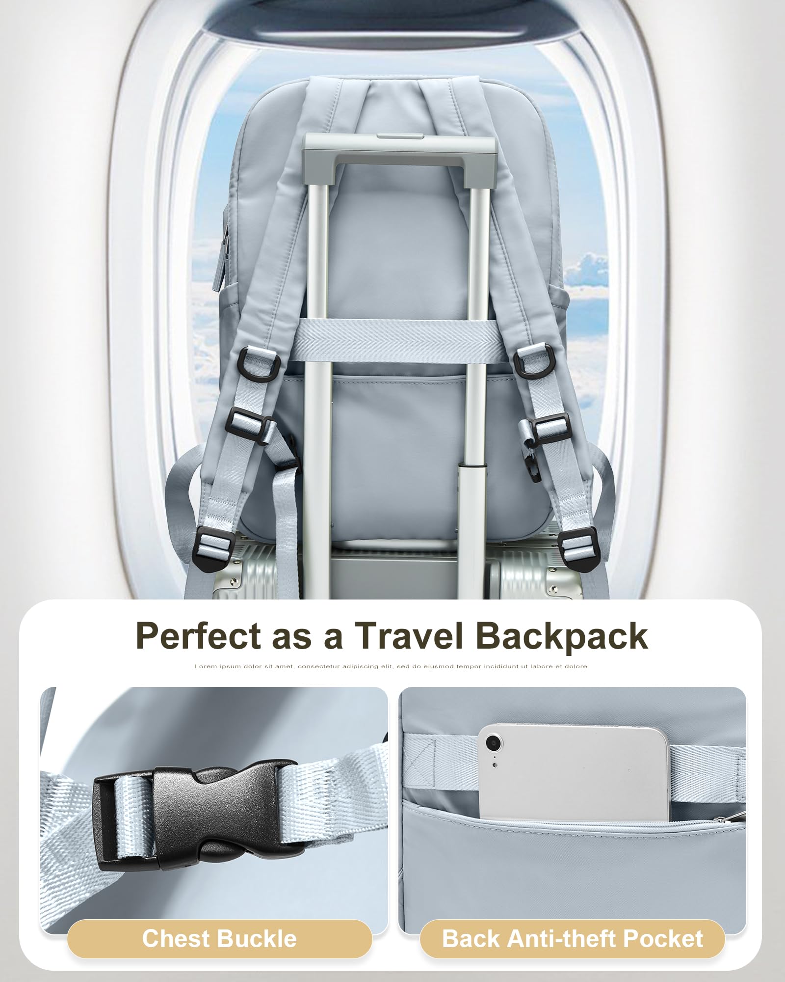 Stylish Lightweight Laptop Backpack for Women & Men - Water-Resistant Gym, Travel & Work Backpack with USB Charging Port - Perfect for College, Office Commute & Airplane Travel (Blue)