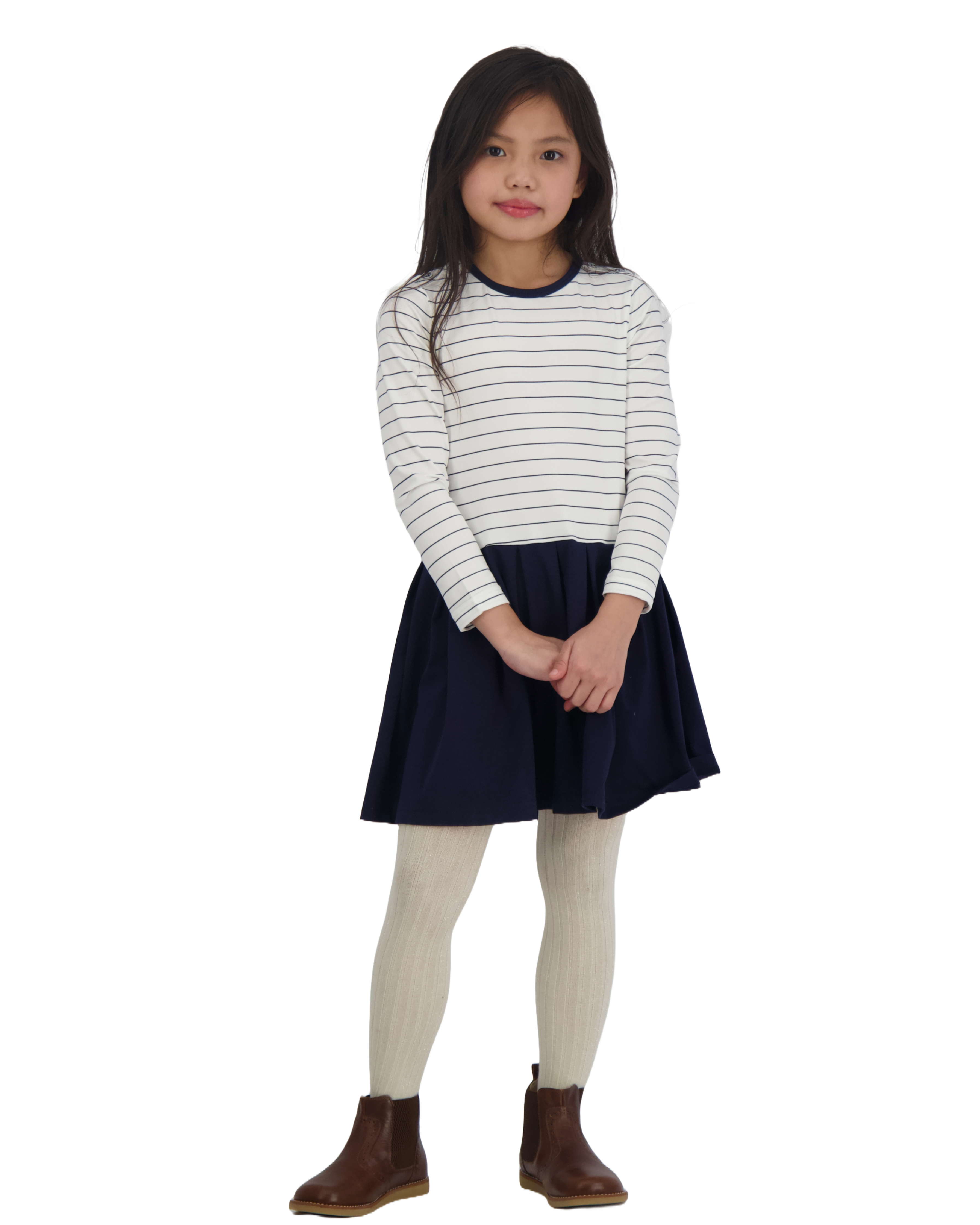 Francesca Girls Drop Waist Navy Mini Stripe Dress - Casual Summer Outfit for Kids, Perfect for School, Parties & Family Gatherings
