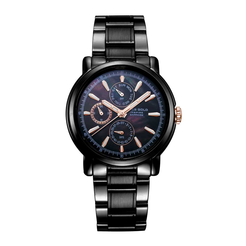 ARIES Gold Chronograph Inspire Contender Black Stainless Steel Women's Watch - Stylish & Durable Timepiece for Everyday Wear, Office & Special Occasions