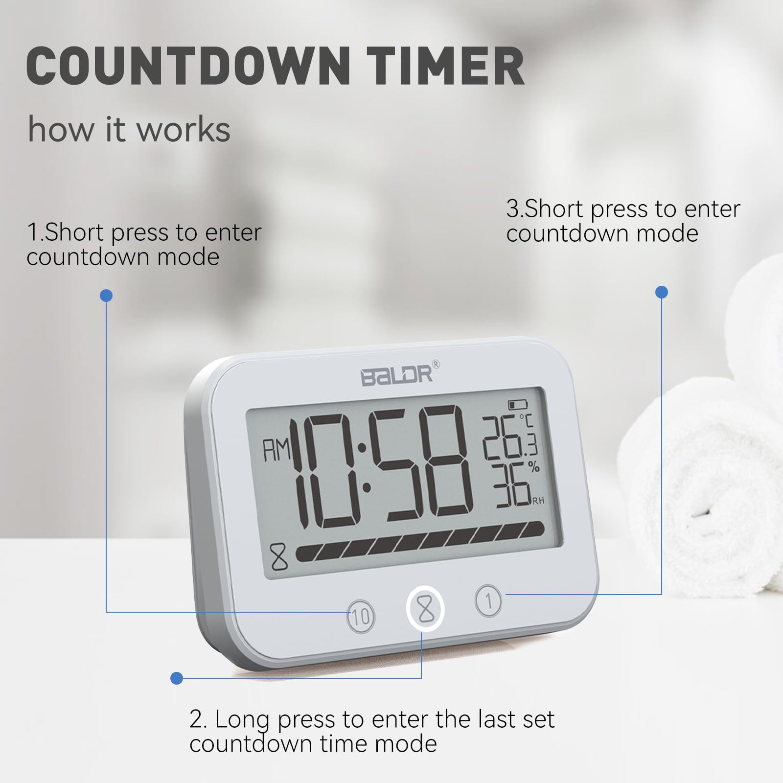 Waterproof Digital LCD Shower Clock with Temperature & Humidity Display - Bathroom Wall Mount Timer for Shower, Spa, Pool - White (2 Suction Cups, Time/Temp/Humidity) - Perfect for Home, Gym & Travel Use