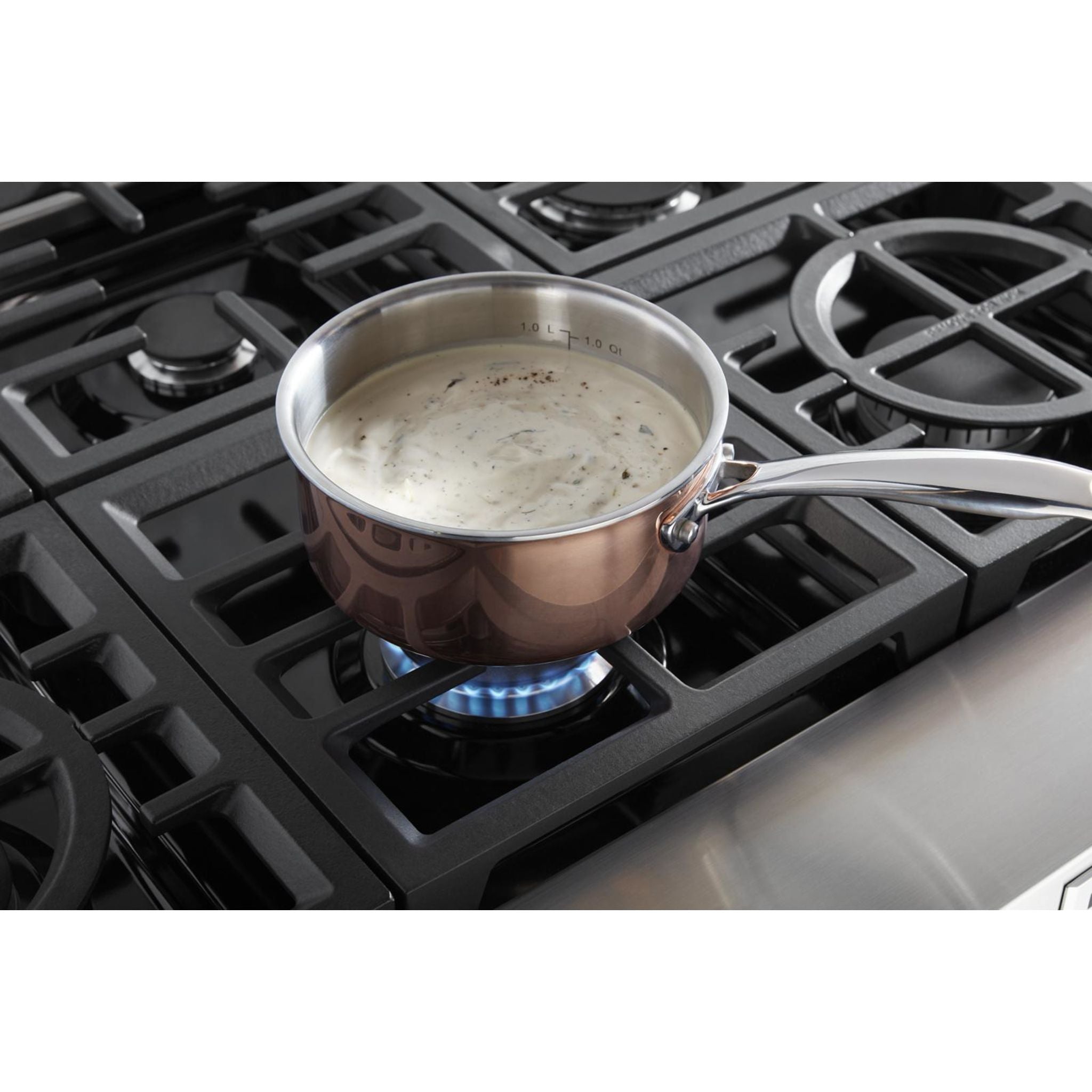 KitchenAid 48 Inch 5 Burner Gas Cooktop with Continuous Grates - Stainless Steel (KCGC558JSS) | Perfect for Home Chefs & Modern Kitchens