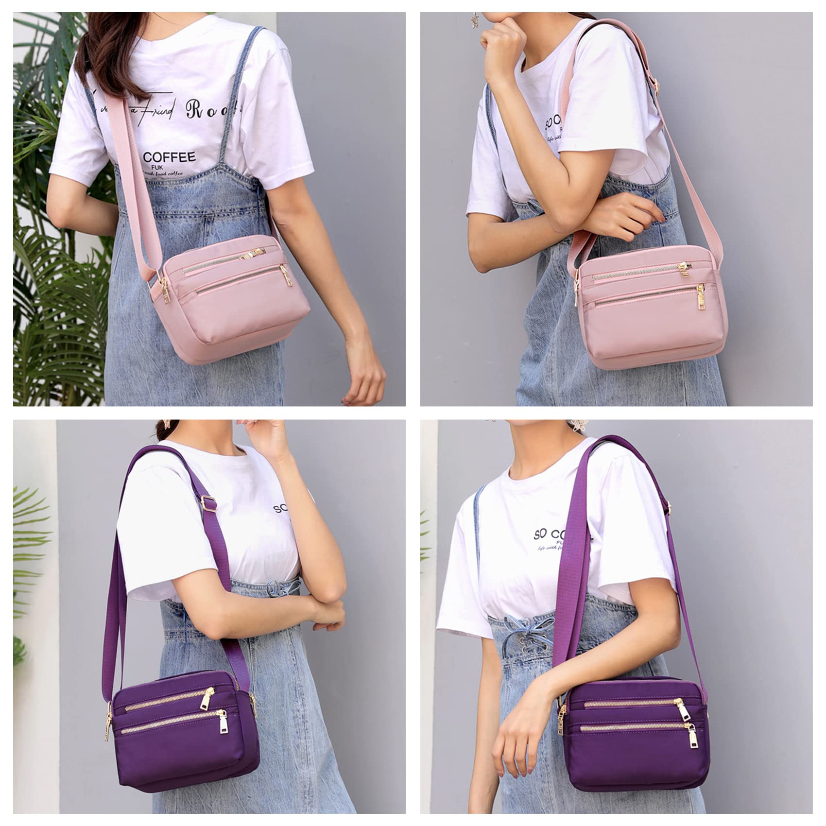 NOTAG Women's Crossbody Bag with Multi-Pocket Design - Waterproof Nylon Shoulder Purse & Top Handle Messenger Bag for Travel, Work & Daily Use