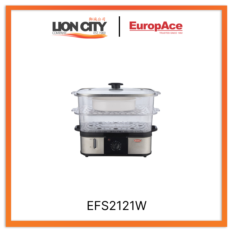 EuropAce EFS2121W 12L 2-Tier Stainless Steel Electric Food Steamer - Perfect for Healthy Cooking, Meal Prep & Asian Cuisine at Home