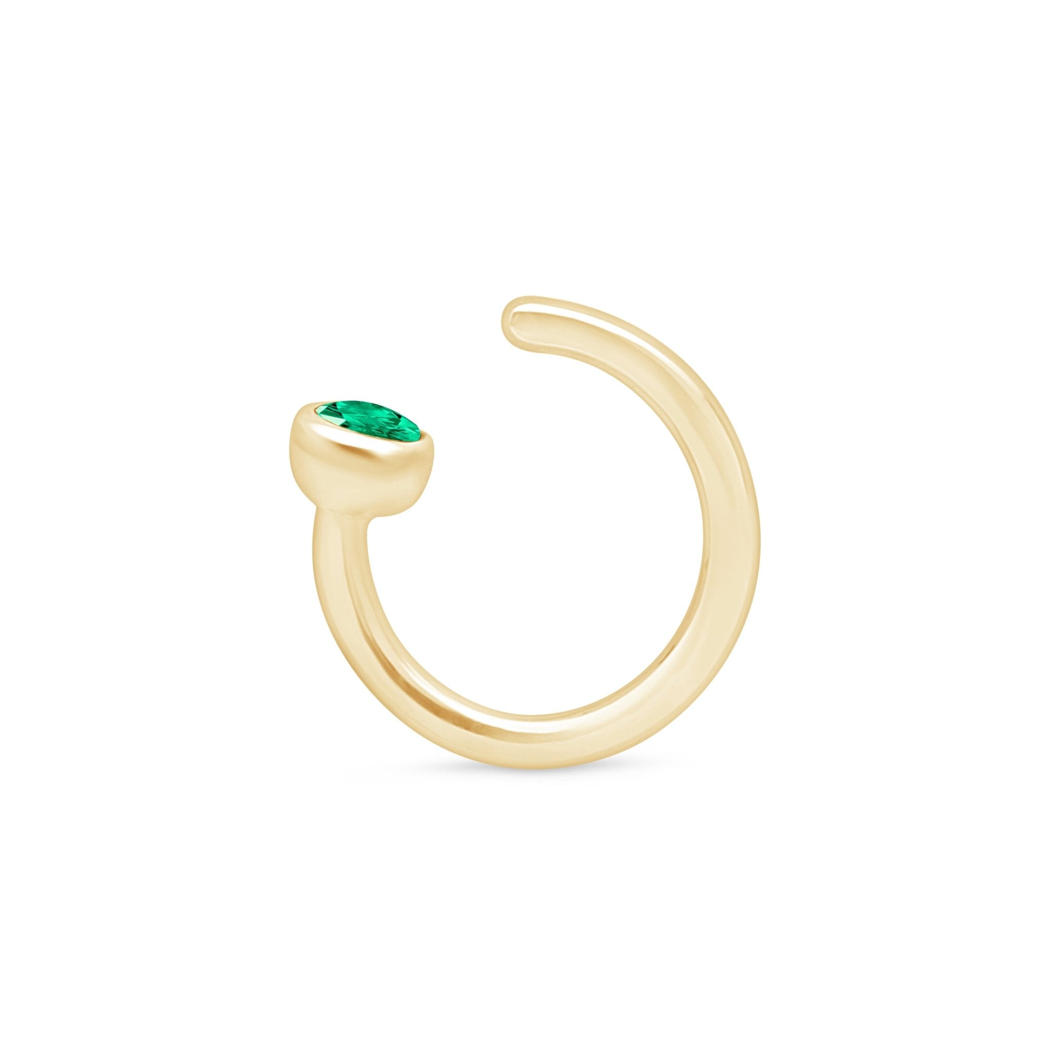 14K Solid Yellow Gold Emerald Ear Cuff - Elegant Cartilage Earring for Women - Perfect for Parties, Weddings & Everyday Wear
