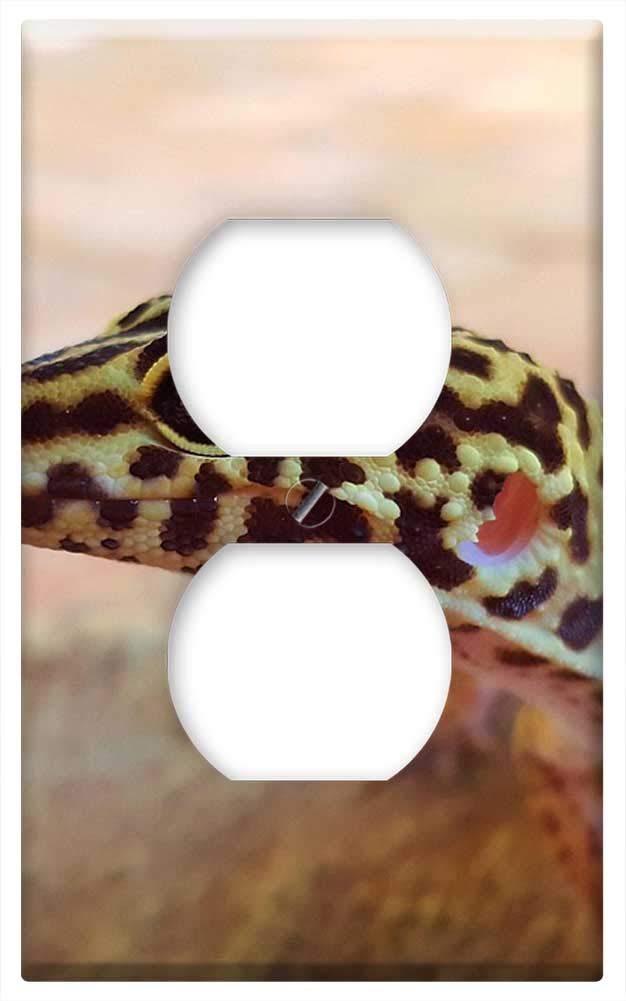 Leopard Gecko Switch Plate Outlet Cover - Yellow, White & Pink Reptile Decor for Pet Enclosures & Terrariums - Perfect for Reptile Habitats, Gecko Tanks & Exotic Pet Homes