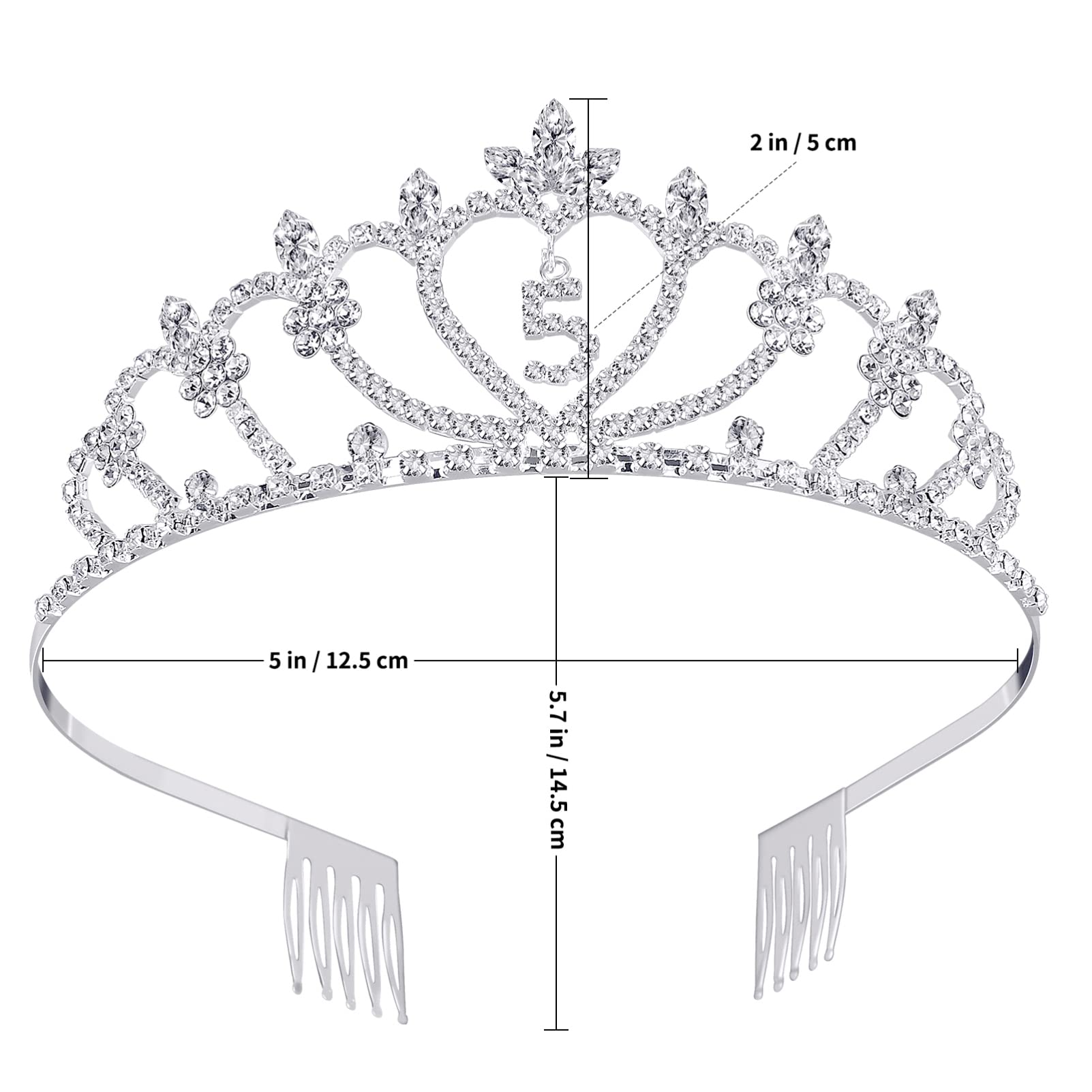 Girls 5th Birthday Crown Tiara - Crystal Rhinestone Princess Headband for 5 Year Old Girls | Happy Birthday Party Accessory | 1 Count Metal Tiara for Birthday Celebrations, Photo Shoots & Special Occasions