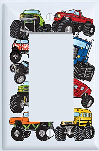 Monster Truck Light Switch Plate Cover - Single Rocker GFCI Wall Plate for Kids Room, Nursery, or Man Cave Decor - Durable & Stylish Monster Truck Design