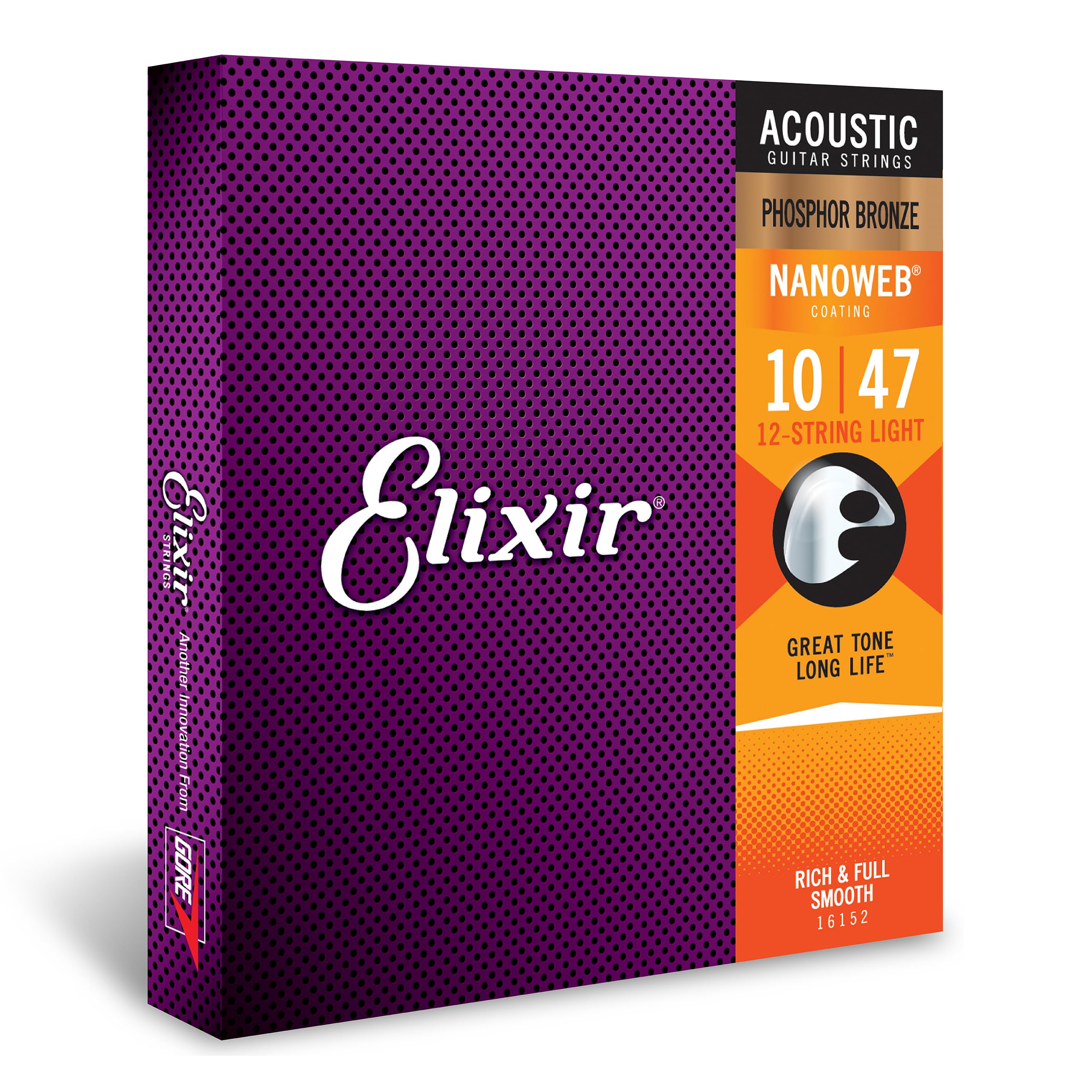 Elixir Phosphor Bronze 12-String Acoustic Guitar Strings with NANOWEB Coating - Light Gauge (.010-.047) | Durable & Long-Lasting for Studio Recording & Live Performances