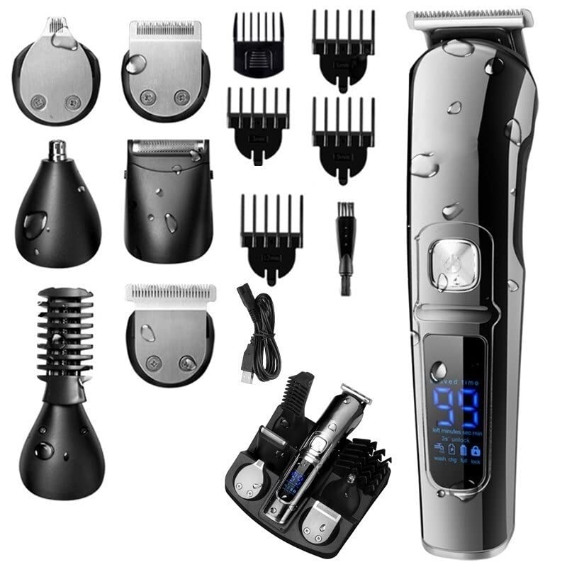 Professional 6-in-1 Men's Grooming Kit - Waterproof Hair Clippers, Beard Trimmer, Electric Shaver & Nose/Ear Trimmer for Full Facial Care - Perfect for Home, Travel & Salon Use