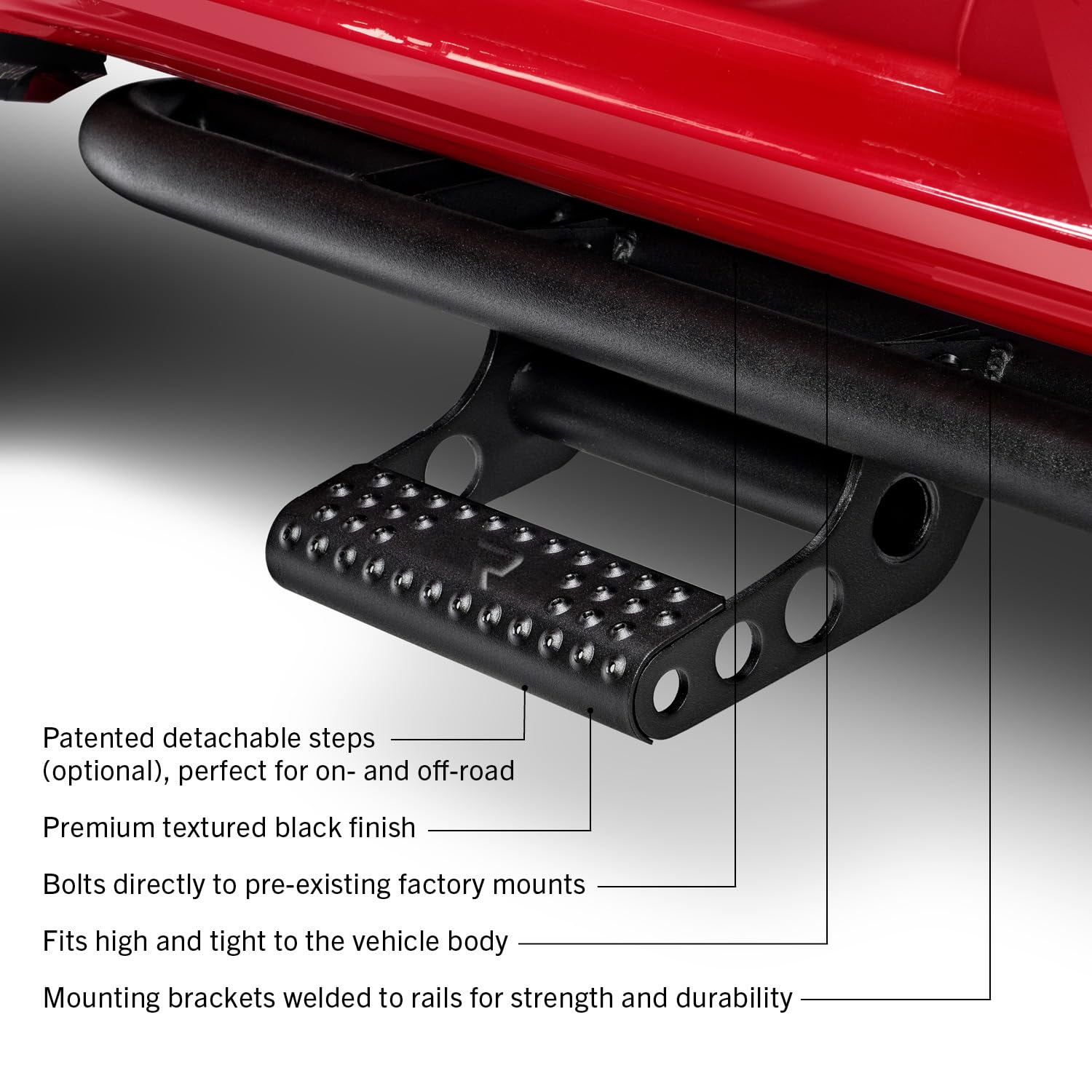 RealTruck RKR Cab Length Step System for 2004-2006 Jeep Wrangler TJ & Unlimited | Textured Black Tubular Steel Running Boards | J042RKRUS2 | Off-Road Accessories for Enhanced Entry & Exit