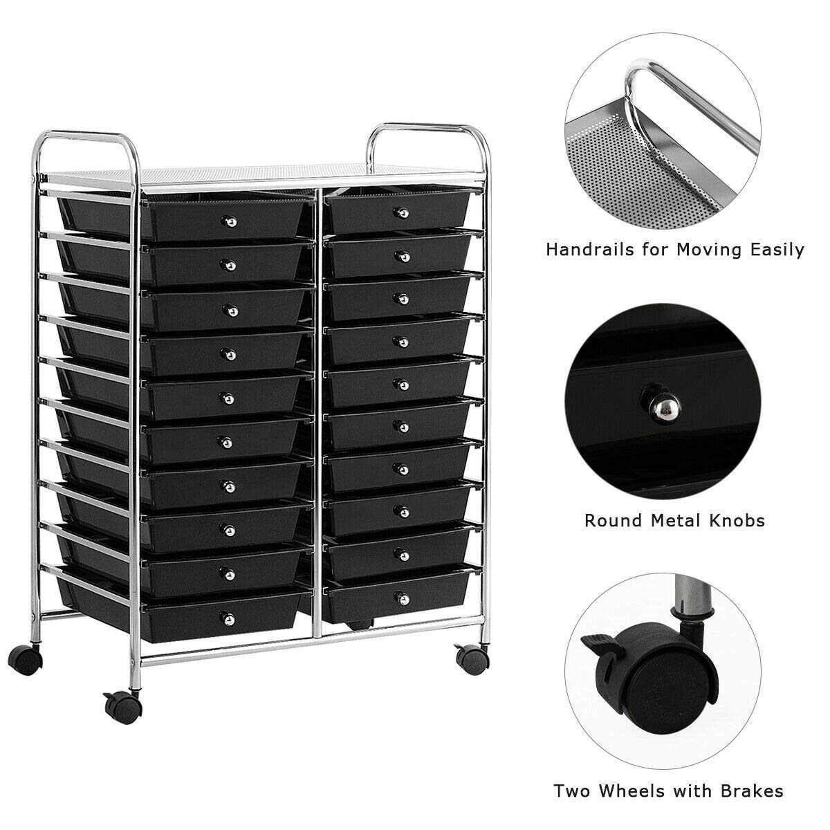 Black 20-Drawer Rolling Cart Storage Organizer for Scrapbook Paper & Studio Supplies - Lightweight, Easy to Move with Spacious Storage - Perfect for Home Office, Garage, School & Craft Room Organization