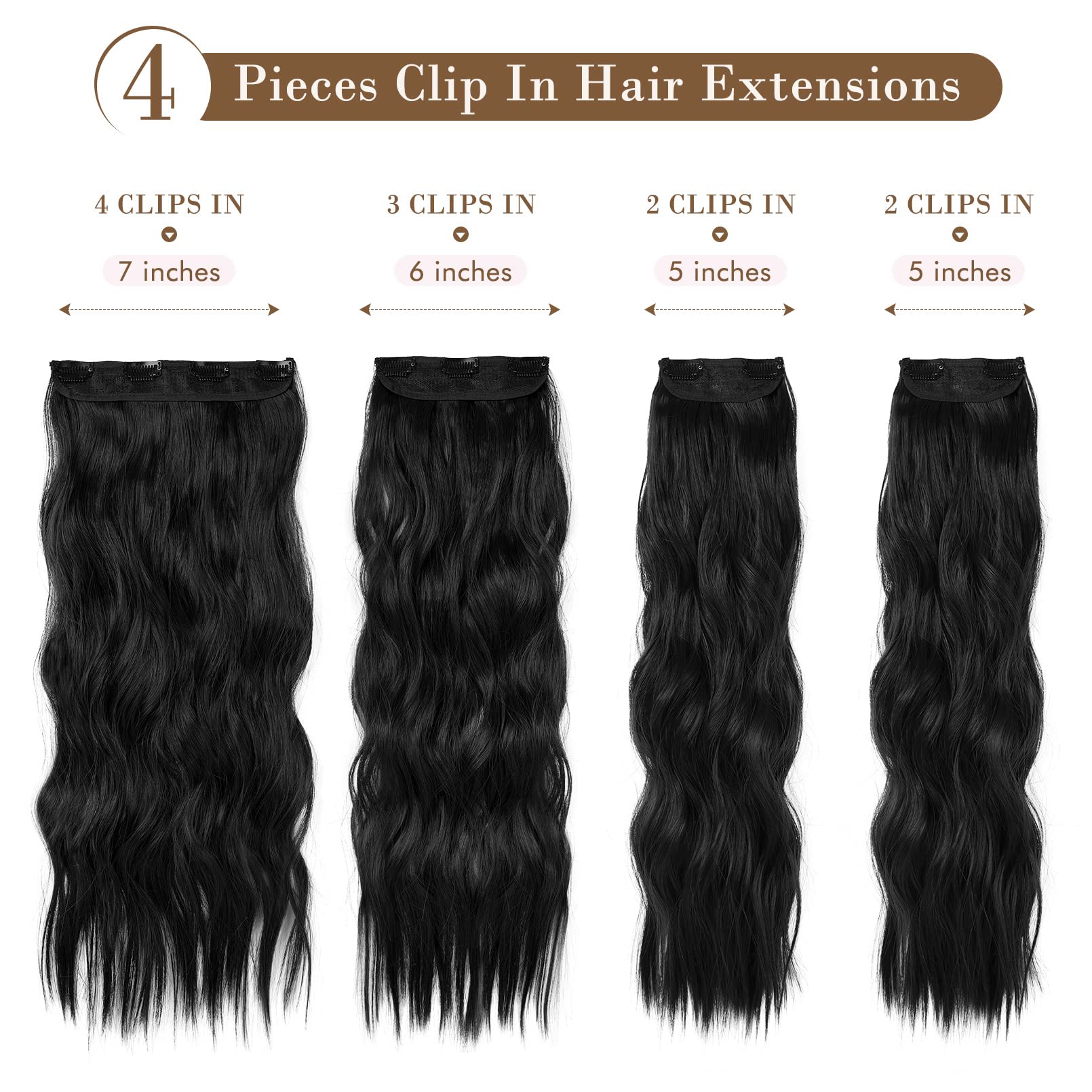 4PCS Clip-in Synthetic Hair Extensions - Long & Thick Hair Extensions for Women - Perfect for Parties, Weddings & Everyday Styling