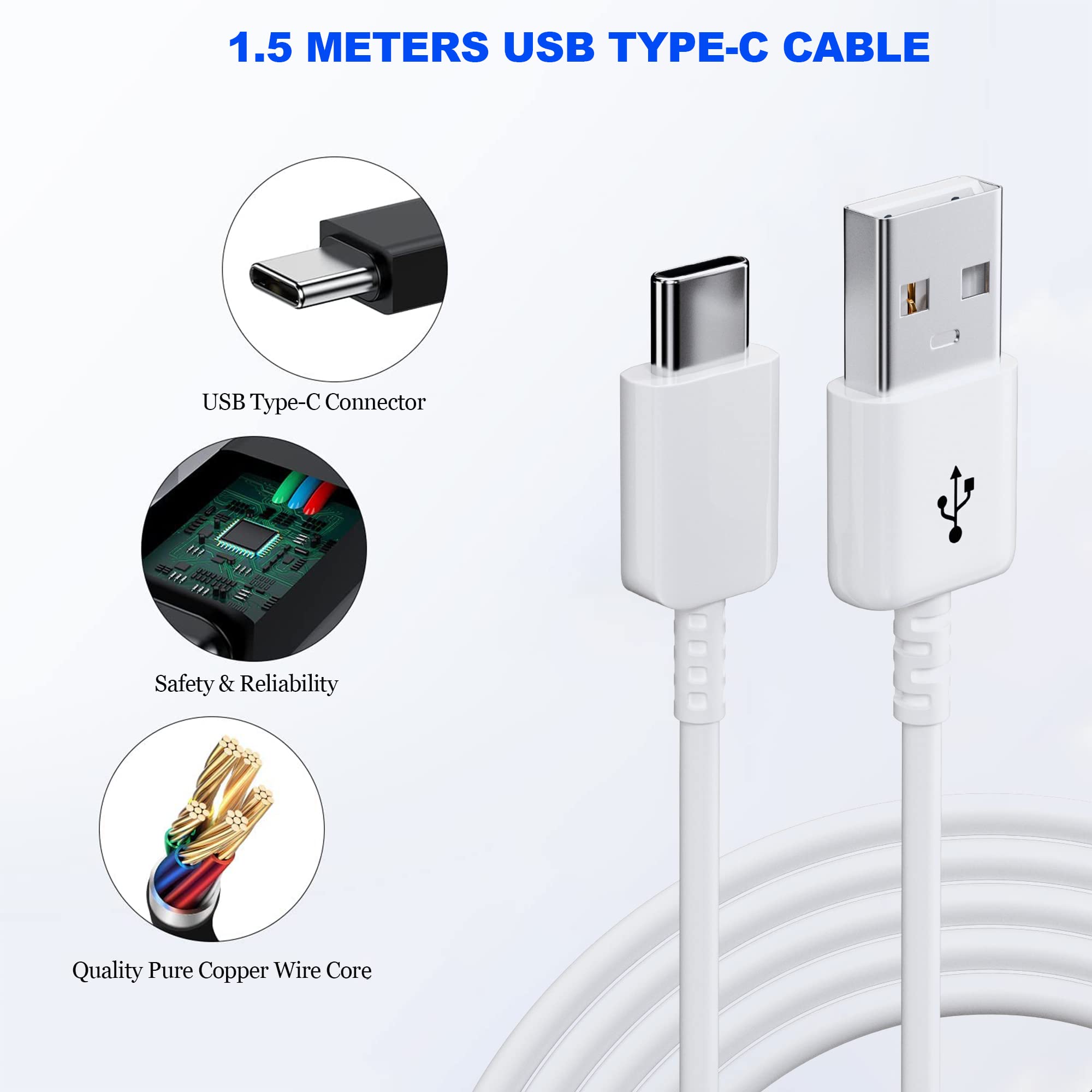 Original Replacement USB Type-C Fast Charger & Cable for Samsung Galaxy S8/S8+/S9+/S10/S10+/S10e/A50/A51/A72/A12/A10e/A32/A42 5G/Note 8/9 - Quick Charge 3.0 Compatible | Perfect for Home, Office & Travel Charging