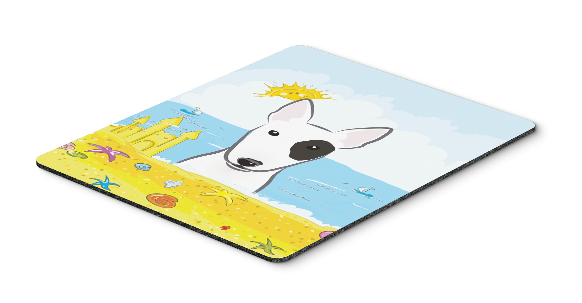 Bull Terrier Summer Beach Mouse Pad - Large Washable Non-Slip Desk Mat for Home Office, Gaming & Computer Work | Cute Dog-Themed Hot Pad & Trivet for Kitchen Use | Perfect Gift for Pet Lovers