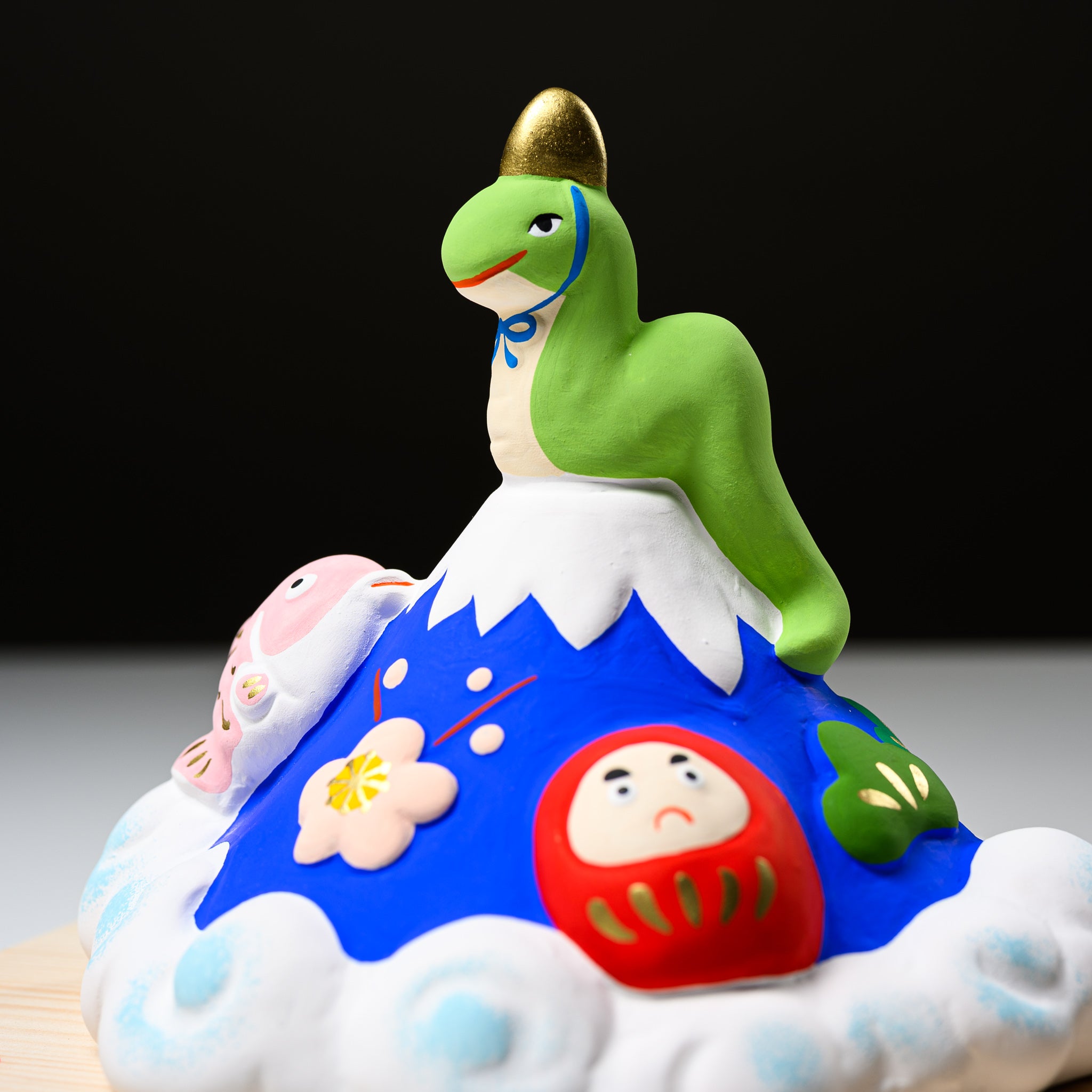 Seto Ware Lucky Fortune Snake of Mount Fuji - Japanese Traditional Good Luck Charm Decoration for Home, Office & Feng Shui