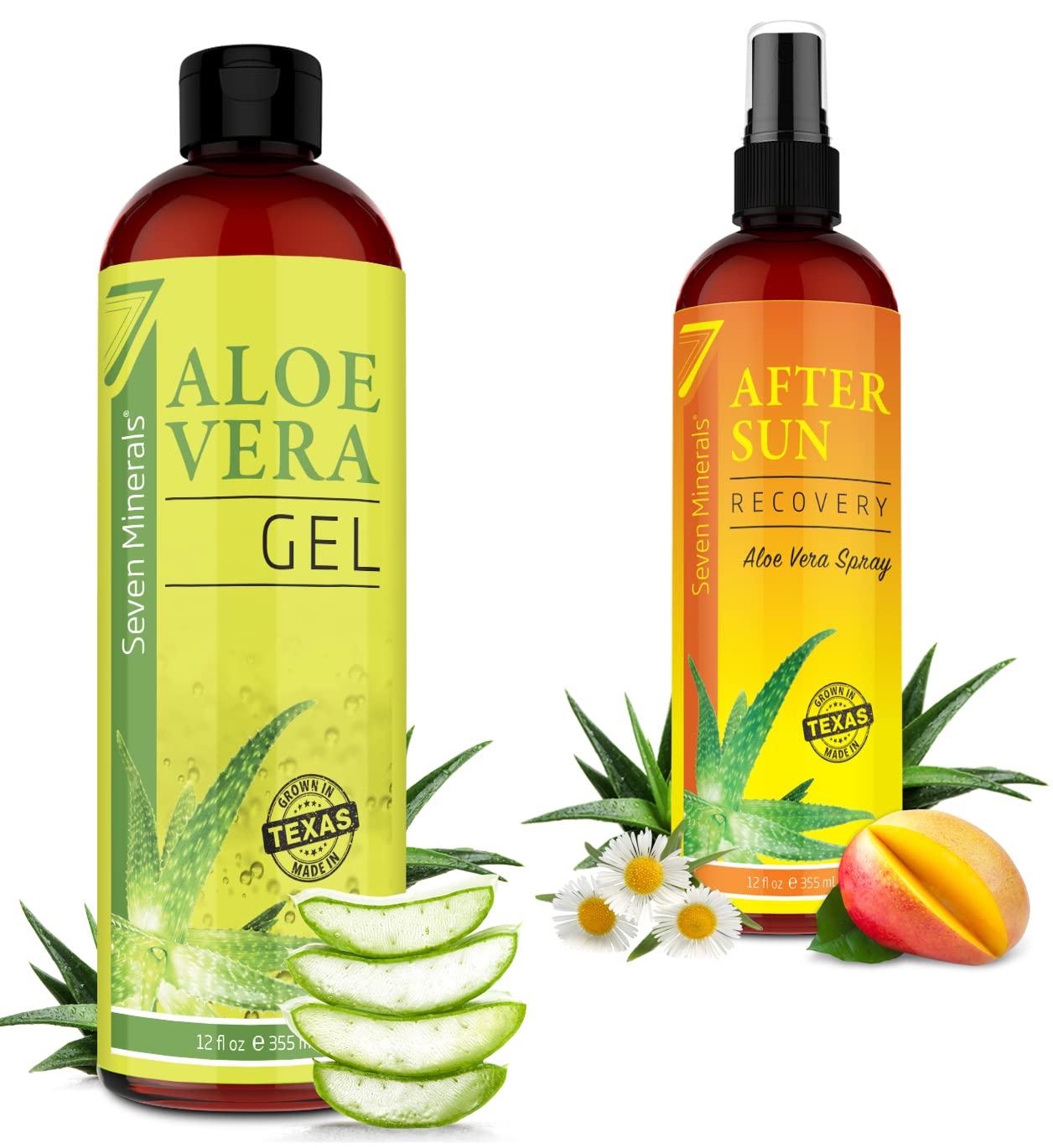 Organic Aloe Vera Gel & After Sun Recovery Spray with Mango & Chamomile - Soothing Sunburn Relief for Face & Body - Perfect for Post-Sun Care, Skin Hydration & Irritation Relief