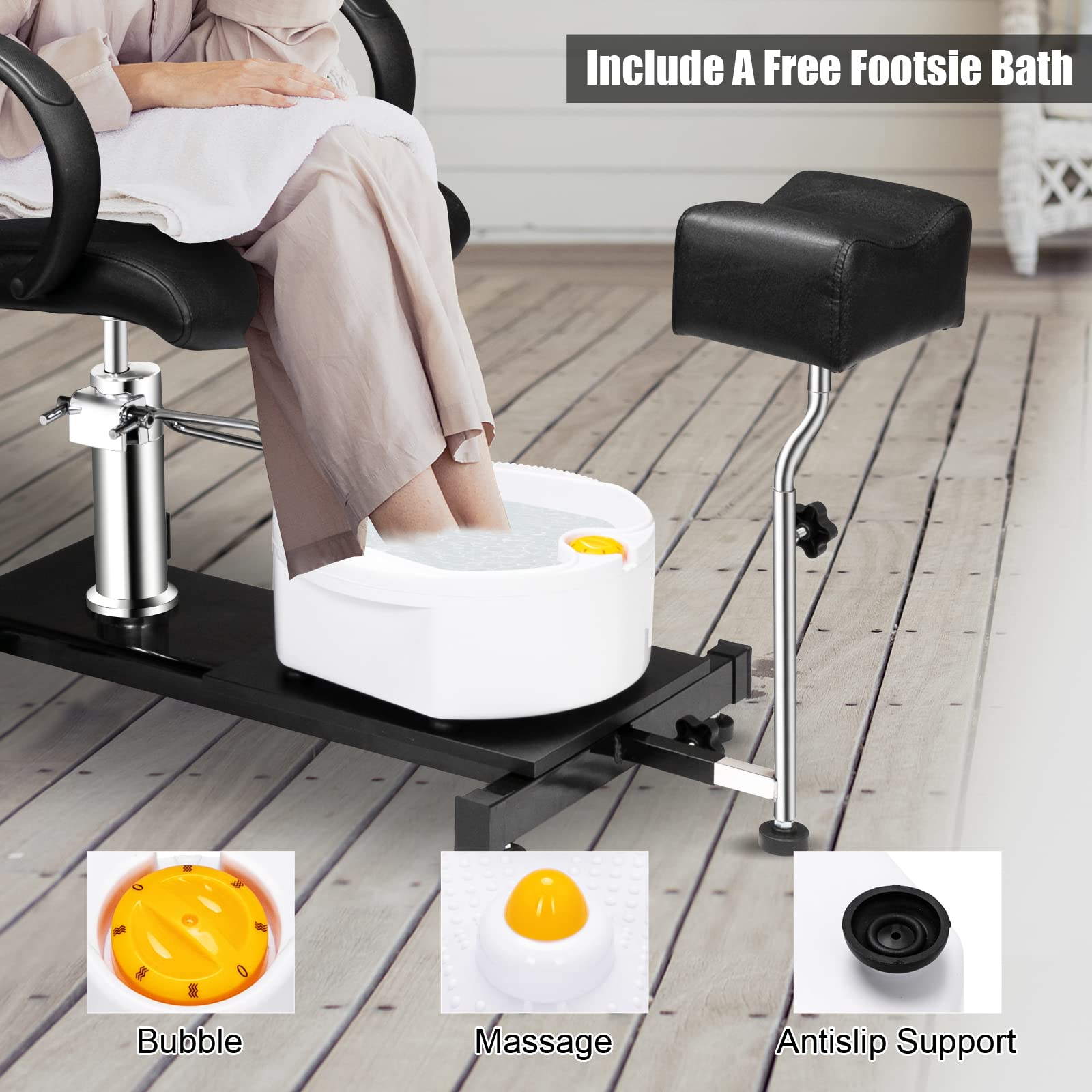 OmySalon Professional Hydraulic Pedicure Chair with Stool & Bubble Massage Foot Bath - Salon Spa Equipment for Nail Technicians & Beauty Professionals - Perfect for Manicure Pedicure Stations & Foot Care Treatments