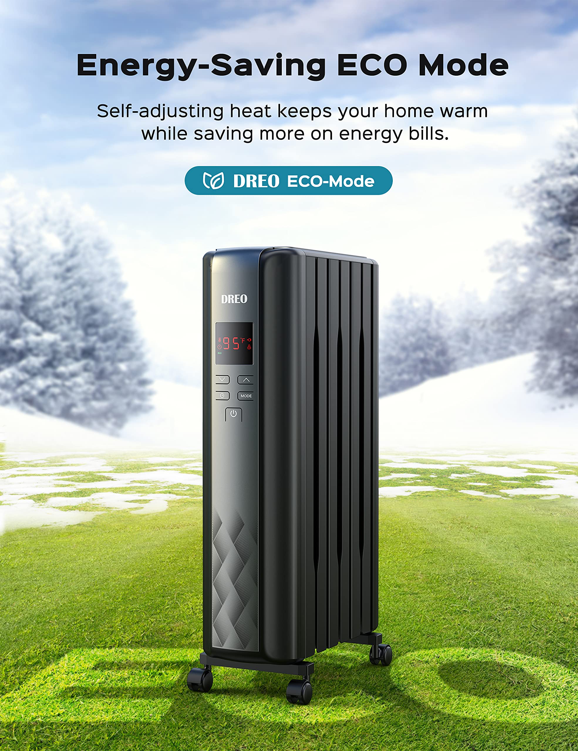 Dreo Oil Filled Radiator Heater - 1500W Electric Space Heater with Remote Control, 4 Heating Modes, Overheat & Tip-Over Protection, 24H Timer & Digital Thermostat | Quiet Portable Heater for Bedroom, Living Room, Office & Large Indoor Spaces | Energy Efficient Winter Heating Solution