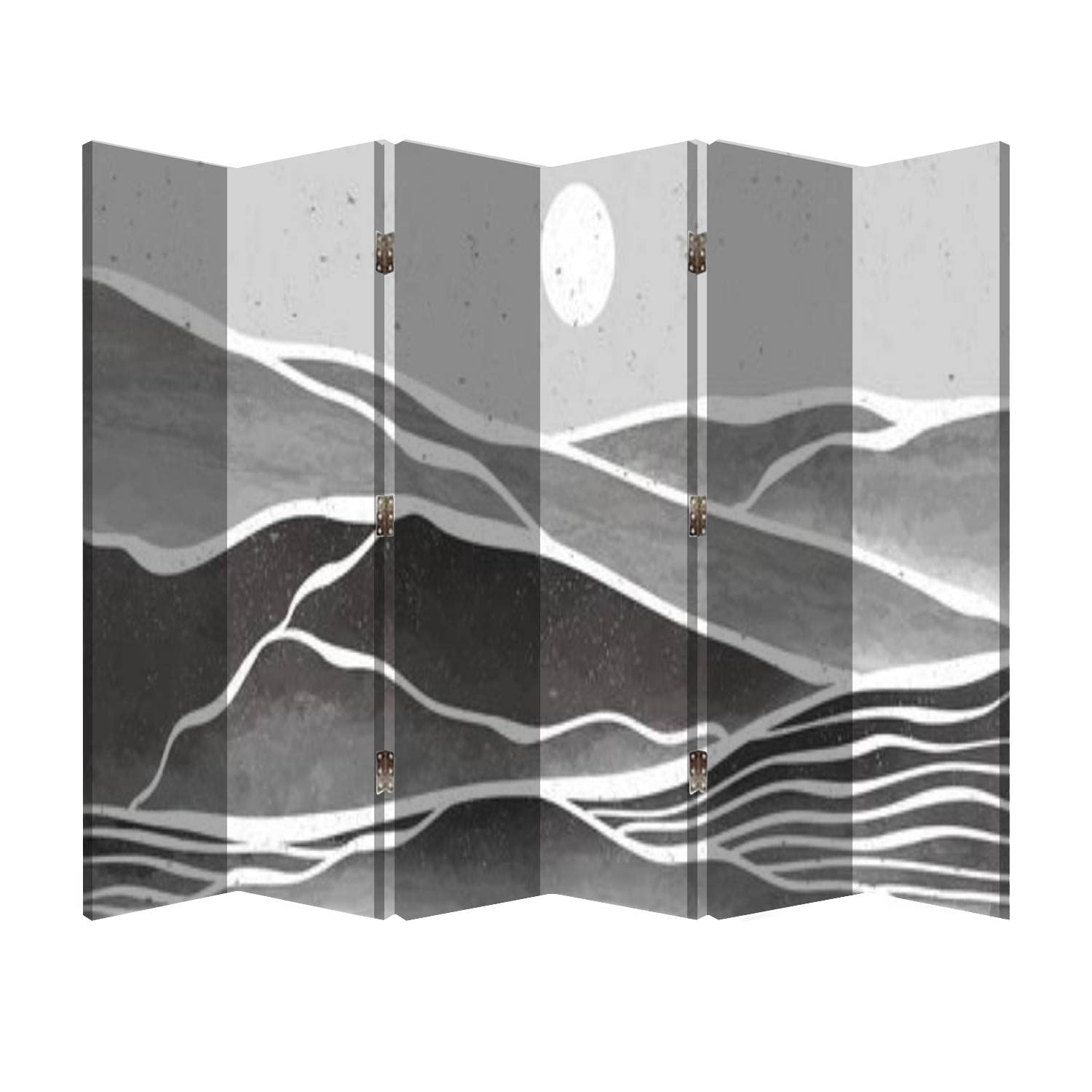 Modern 6-Panel Wooden Folding Room Divider - Abstract Ocean Canvas Print with Minimalist Line Art - Office Privacy Screen, Home Partition Wall Decor | Perfect for Living Rooms, Bedrooms & Workspaces