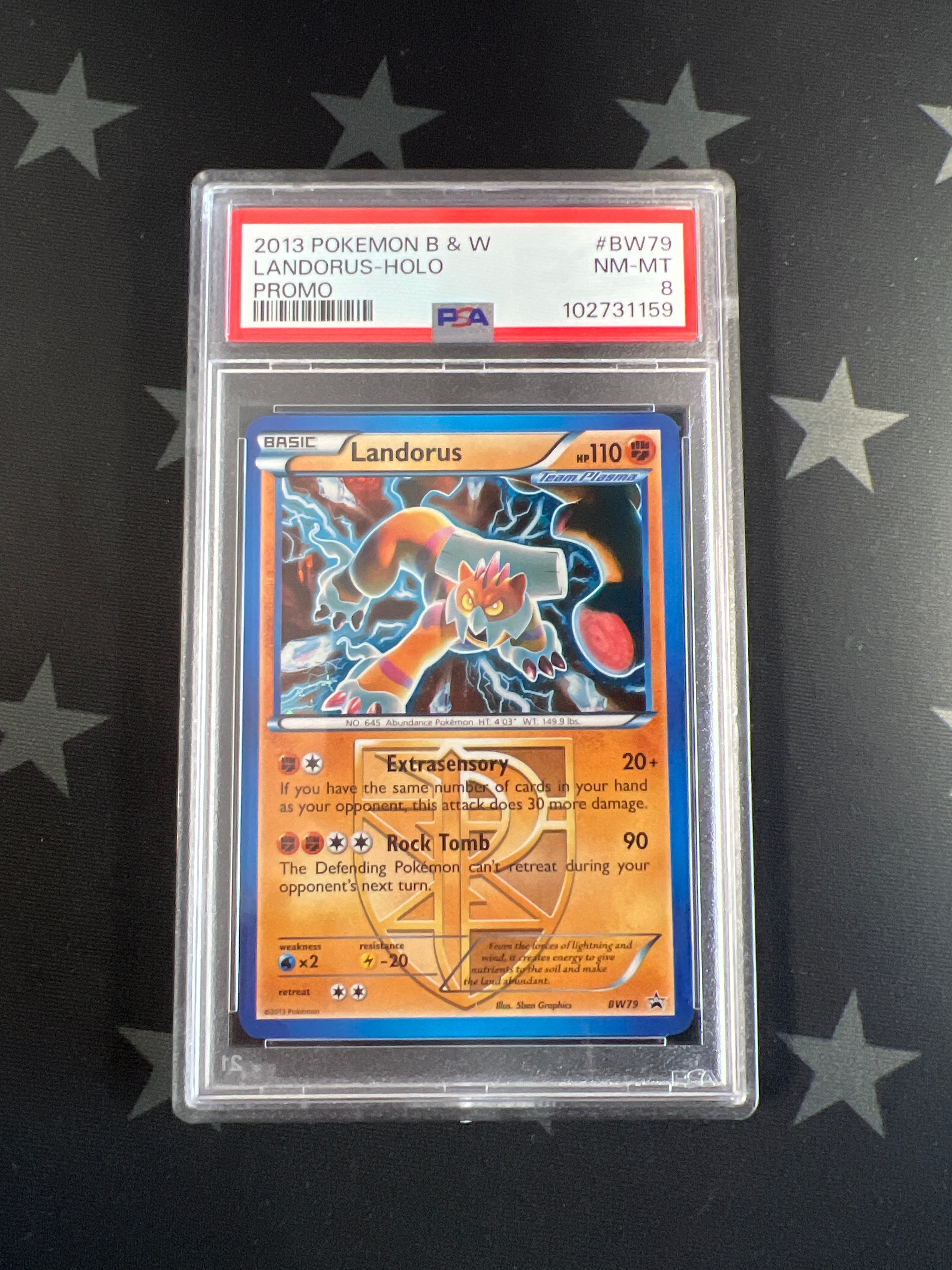 Landorus Holo Pokemon Card BW79 UK Exclusive Promo NM-MT PSA 8 Graded - Rare Collectible Trading Card for Battles & Display
