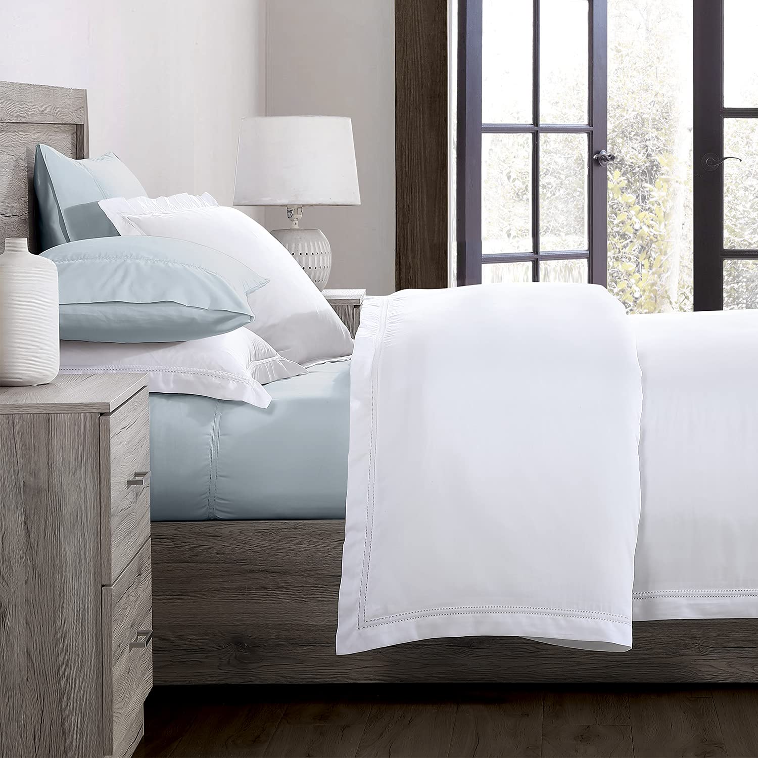 Pure Parima Luxury 100% CEA Certified Egyptian Cotton Sheet Set - Extra-Long Staple, Breathable & Cooling Bedding - Includes Flat Sheet, Fitted Sheet & 2 Pillowcases (Full Size, Icy Blue) - Perfect for Hot Sleepers & All-Season Comfort