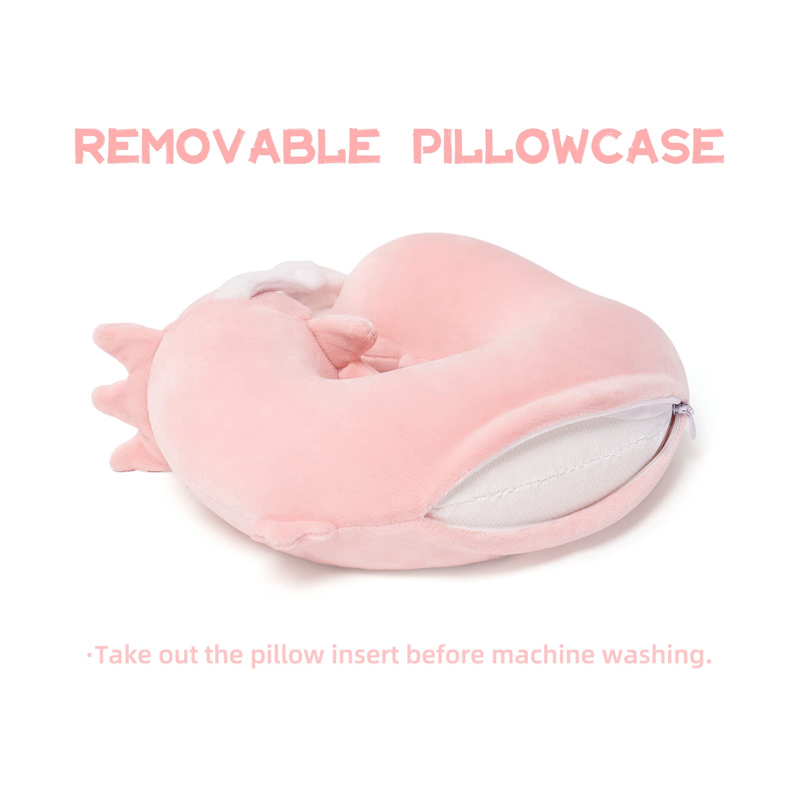 Soft Memory Foam Axolotl Neck Pillow for Kids 3-8 Years - Pink Travel Pillow for Airplane, Car & Road Trips - Ergonomic Cervical Support for Boys & Girls - Perfect for Sleeping on Flights & Long Journeys