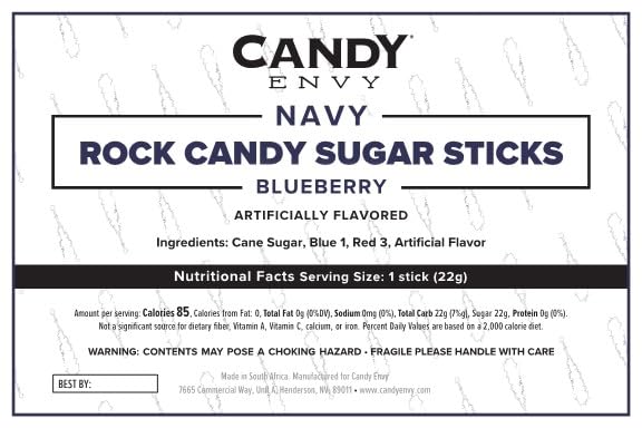 Navy Blue Rock Candy Sugar Sticks - Blueberry Flavored Individually Wrapped (12 Pack) - Perfect for Party Favors, Wedding Decorations & DIY Dessert Toppings