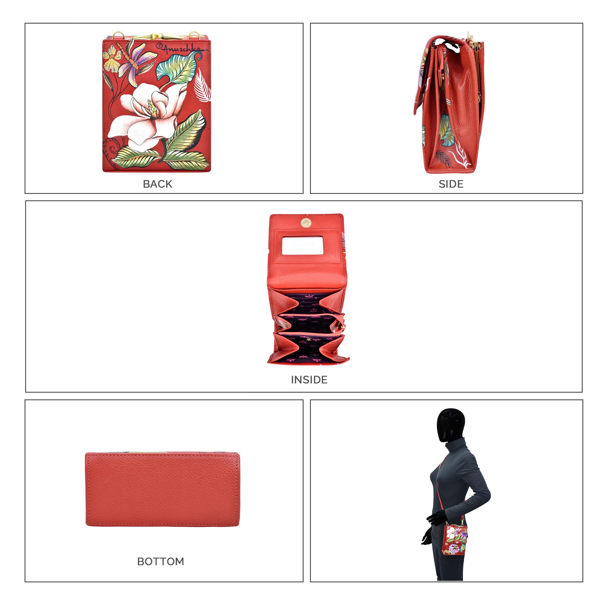 Anuschka Hand Painted Genuine Leather Women's Crossbody Bag with Triple Compartment & Card Holders - Flap Open Entry - Perfect for Travel, Work, and Everyday Use