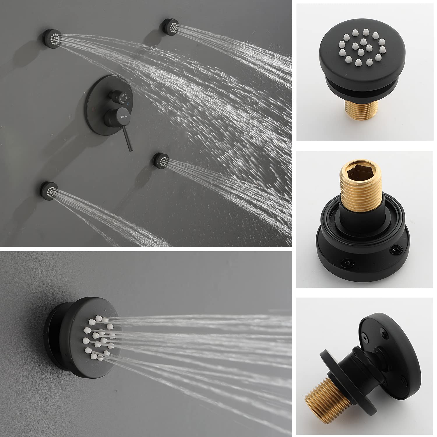 12 Inch Black Rain Shower System with 4 Body Jets - Wall Mount Shower Faucet Set & Full Body Spray Jets for Luxurious Spa-Like Bathroom Experience - Perfect for Master Bath, Guest Bath & Home Renovation