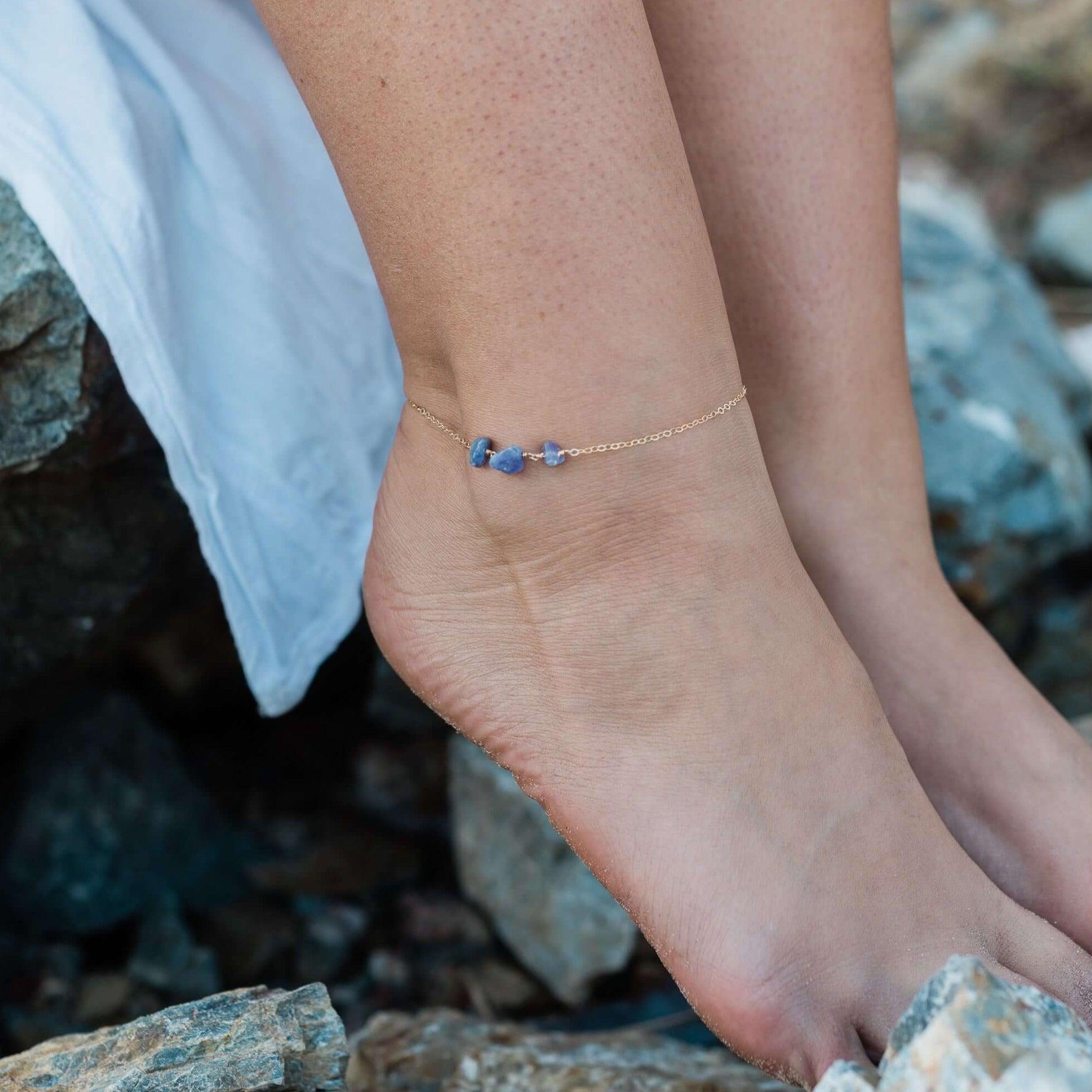 Exquisite Tanzanite Beaded Chain Anklet - Genuine Tanzanite Gemstone Ankle Bracelet for Women - Perfect for Beach, Wedding & Boho Fashion Accessories