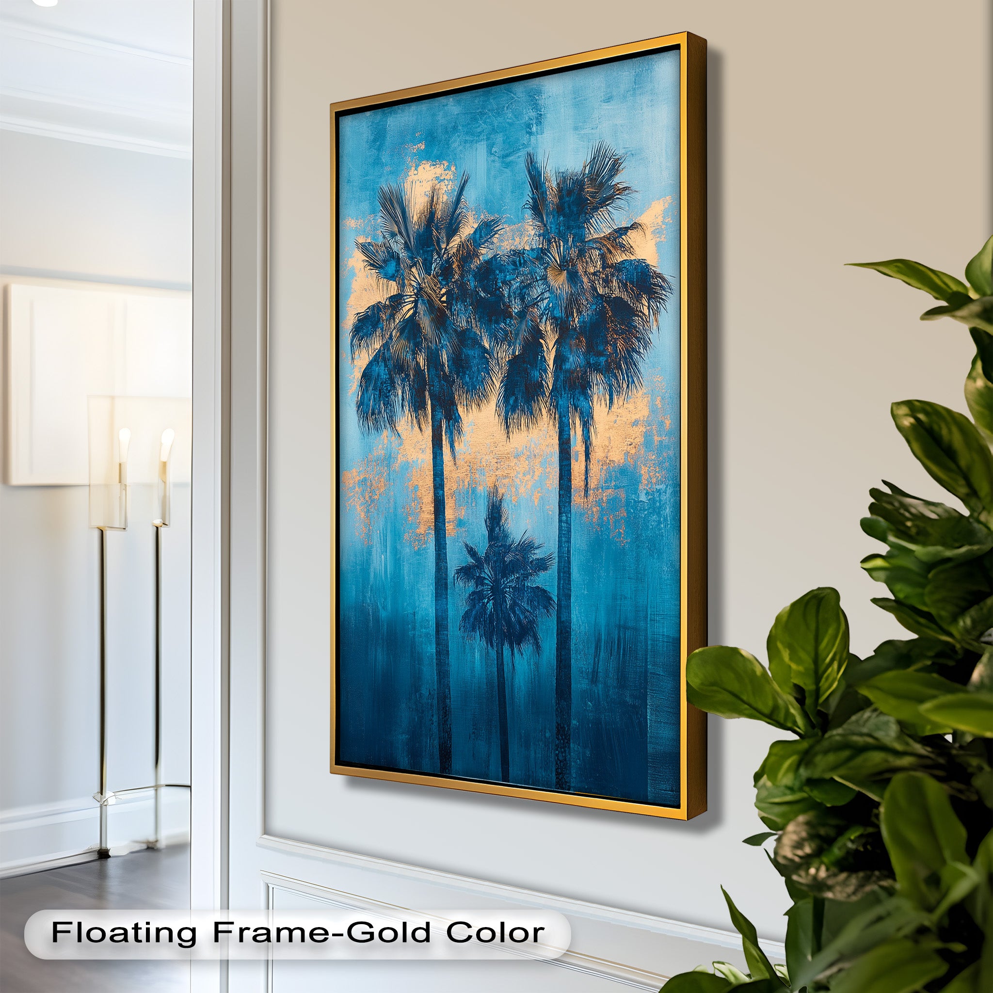 Blue Sunset Palms Tropical Oil Painting - Handmade Beach Wall Art for Living Room, Bedroom & Office Decor