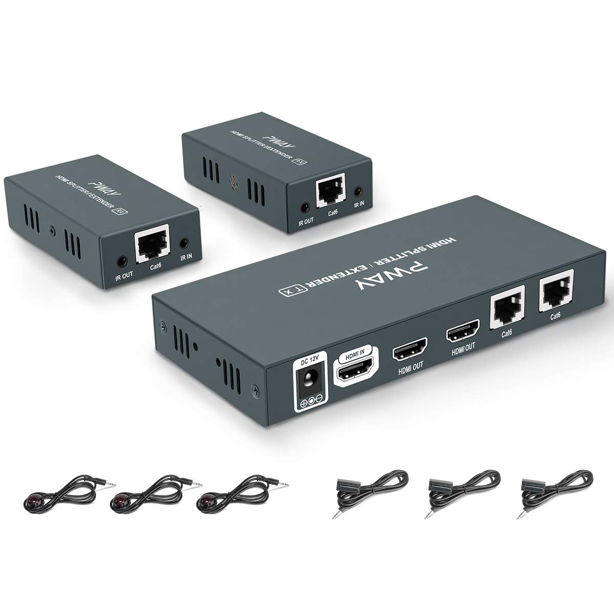 Premium HDMI Extender Splitter 1x2 1080p - 4K Compatible Over Cat5e/Cat6/Cat7 Ethernet Cable (Up to 50m/165ft) with EDID Management, Bi-Directional IR Remote & POC - Ideal for Home Theater, Gaming & Conference Room AV Setup
