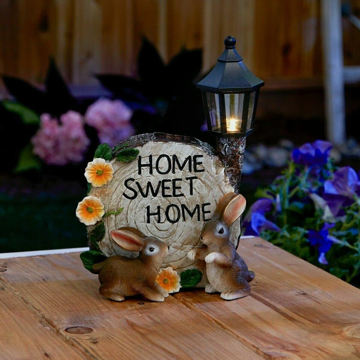 Solar Powered Garden Decor - Zingz & Thingz Day & Night Bunny Statue Figurine (7x4.25x9.75 Inch) for Outdoor Patio, Lawn & Yard Decorations - Perfect Home Sweet Home Gift Idea