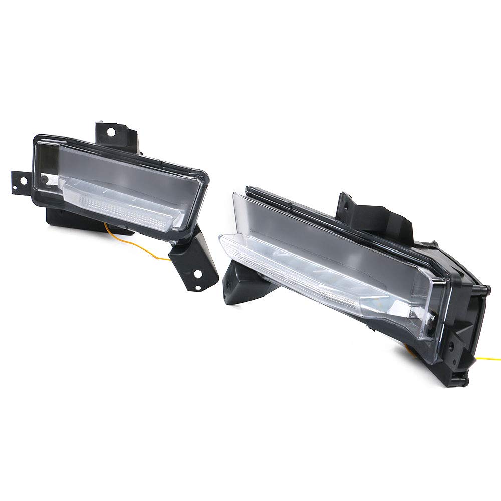 IKON MOTORSPORTS Fog Lights for 2016-2018 Chevy Camaro SS - DRL Daytime Running Lights with Clear Lens & Yellow Turn Signal - 2PC ABS PC - Perfect for Night Driving & Enhanced Visibility