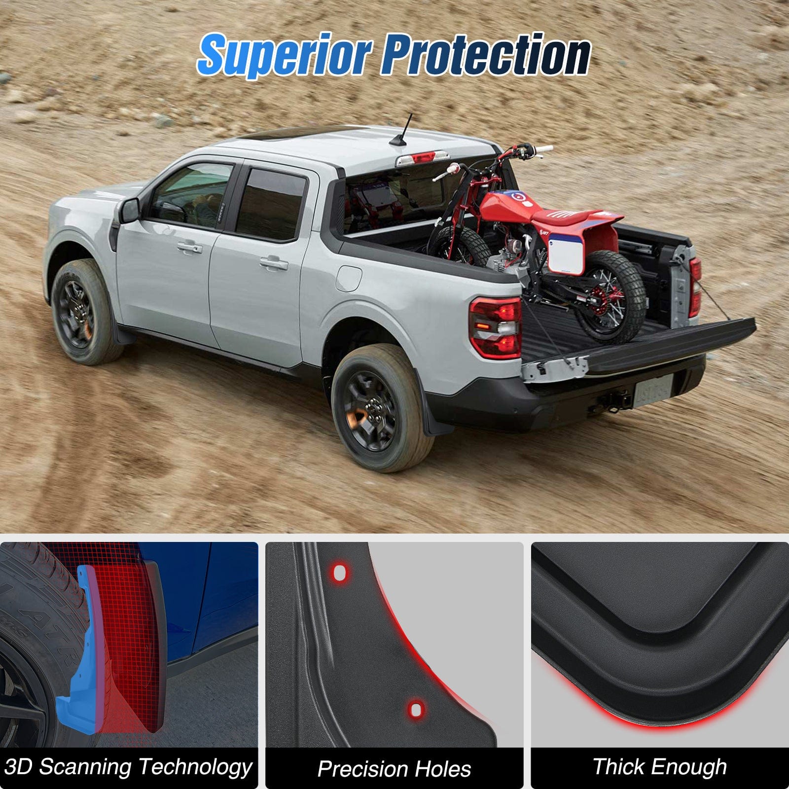 2022-2025 Ford Maverick Front & Rear Mud Flaps Set - Heavy Duty Splash Guards for Off-Road & Winter Driving Protection